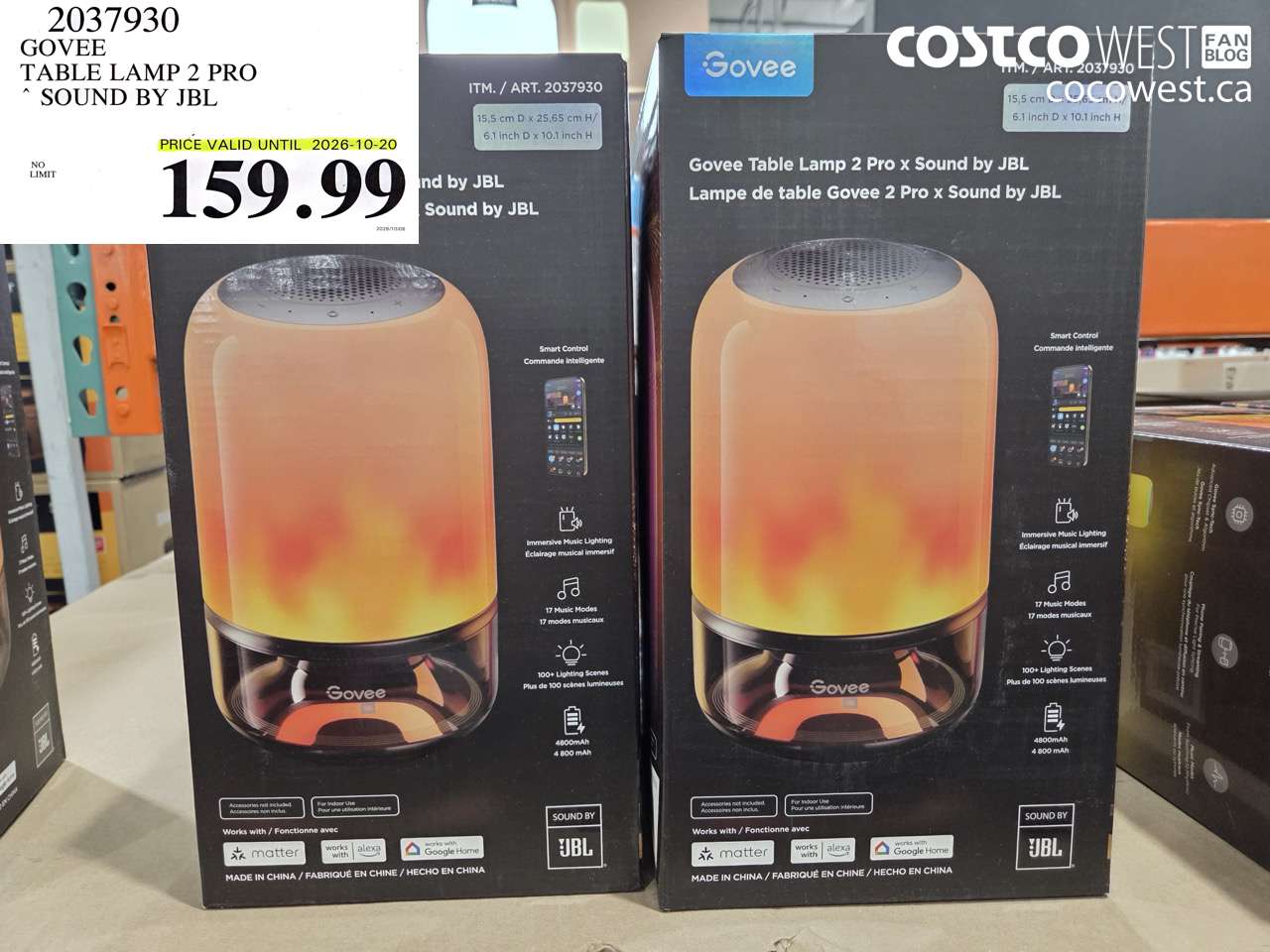 2037930 GOVEE TABLE LAMP 2 PRO SOUND BY JBL (EXPIRES ON 2026-10-20) $159.99