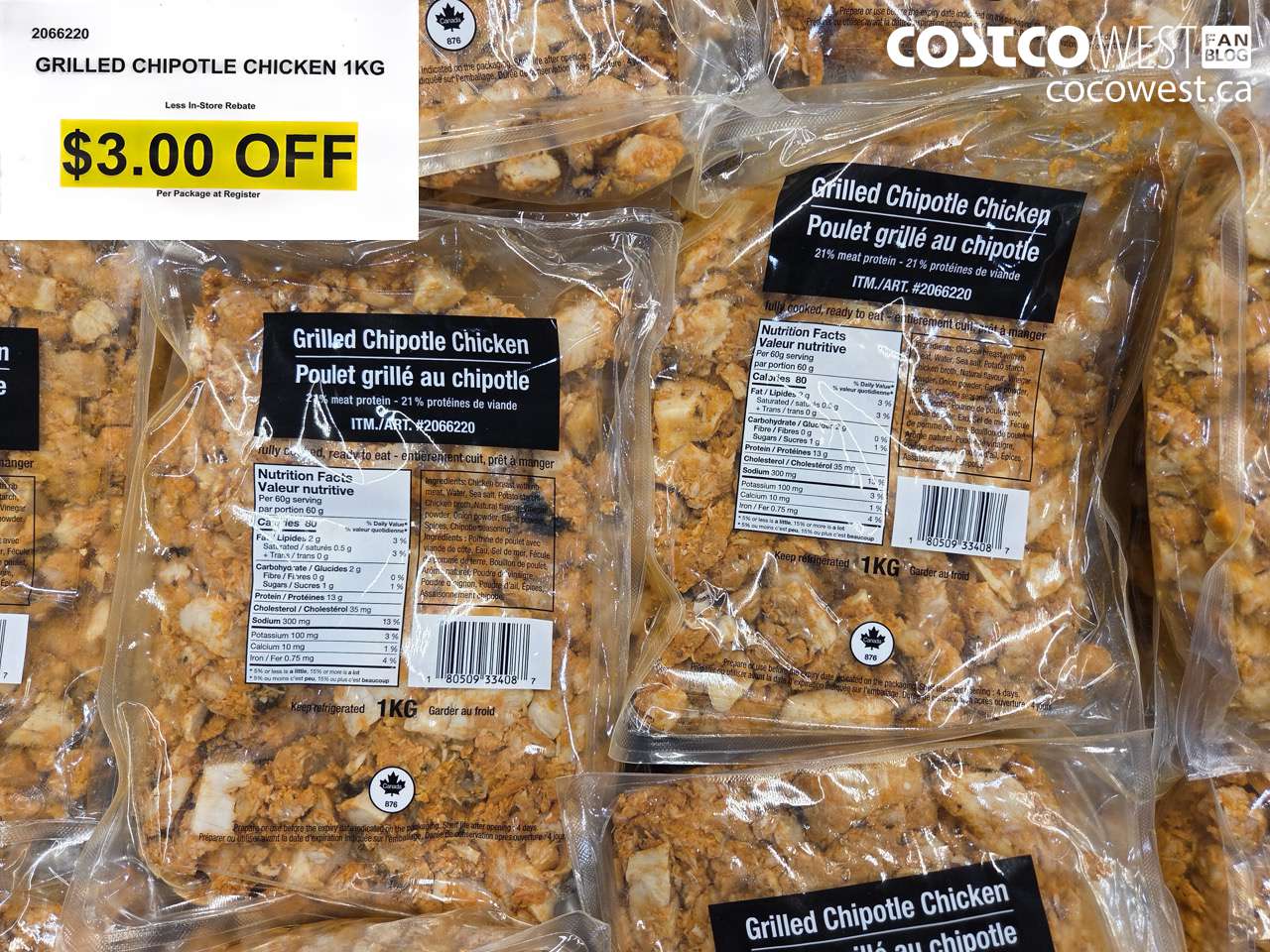 2066220 GRILLED CHIPOTLE CHICKEN 1KG ($3.00 INSTANT SAVINGS)