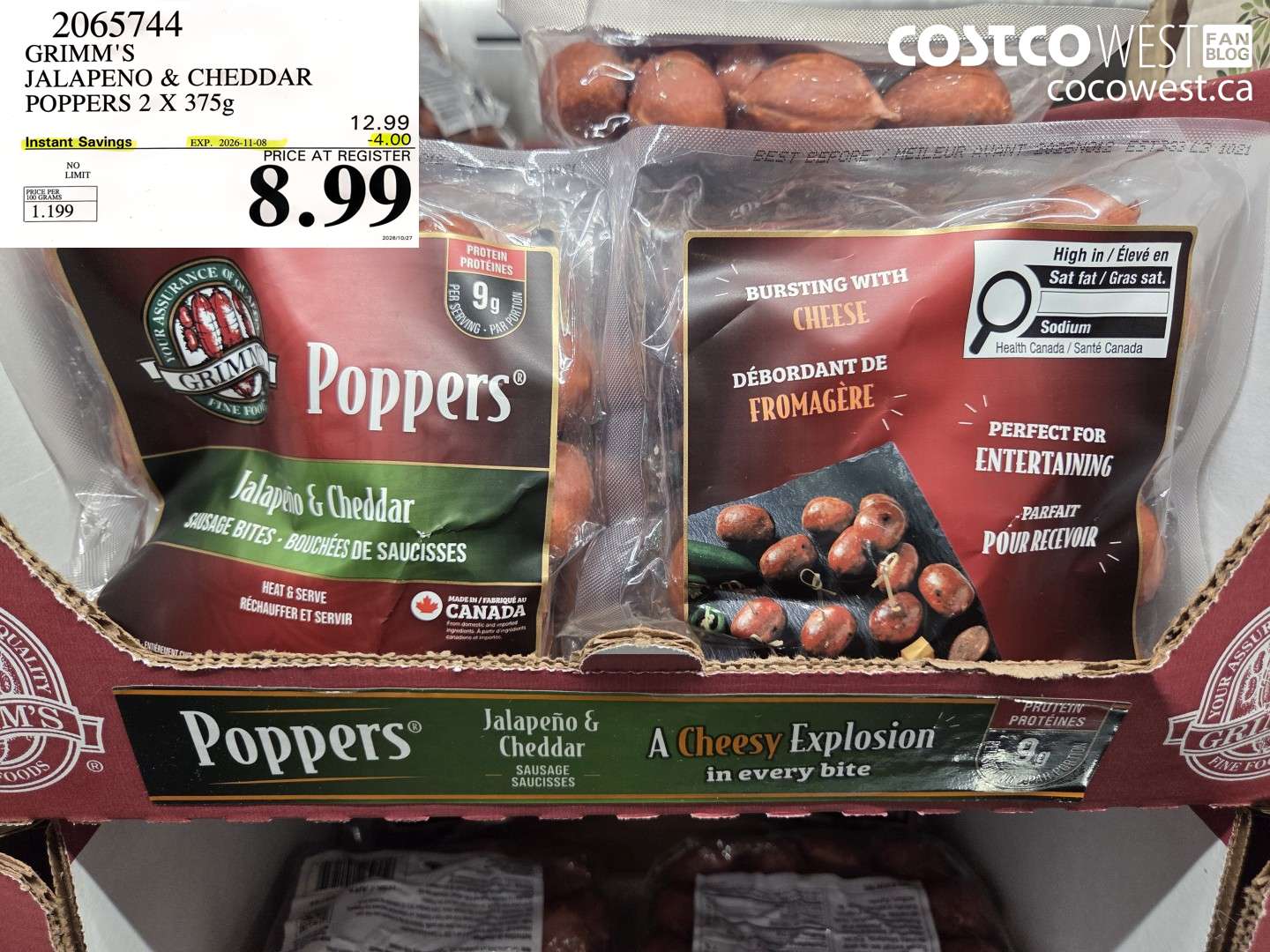 2065744 GRIMM'S JALAPENO & CHEDDAR POPPERS 2 X 375G ($4.00 INSTANT SAVINGS EXPIRES ON 2026-11-08) $8.99