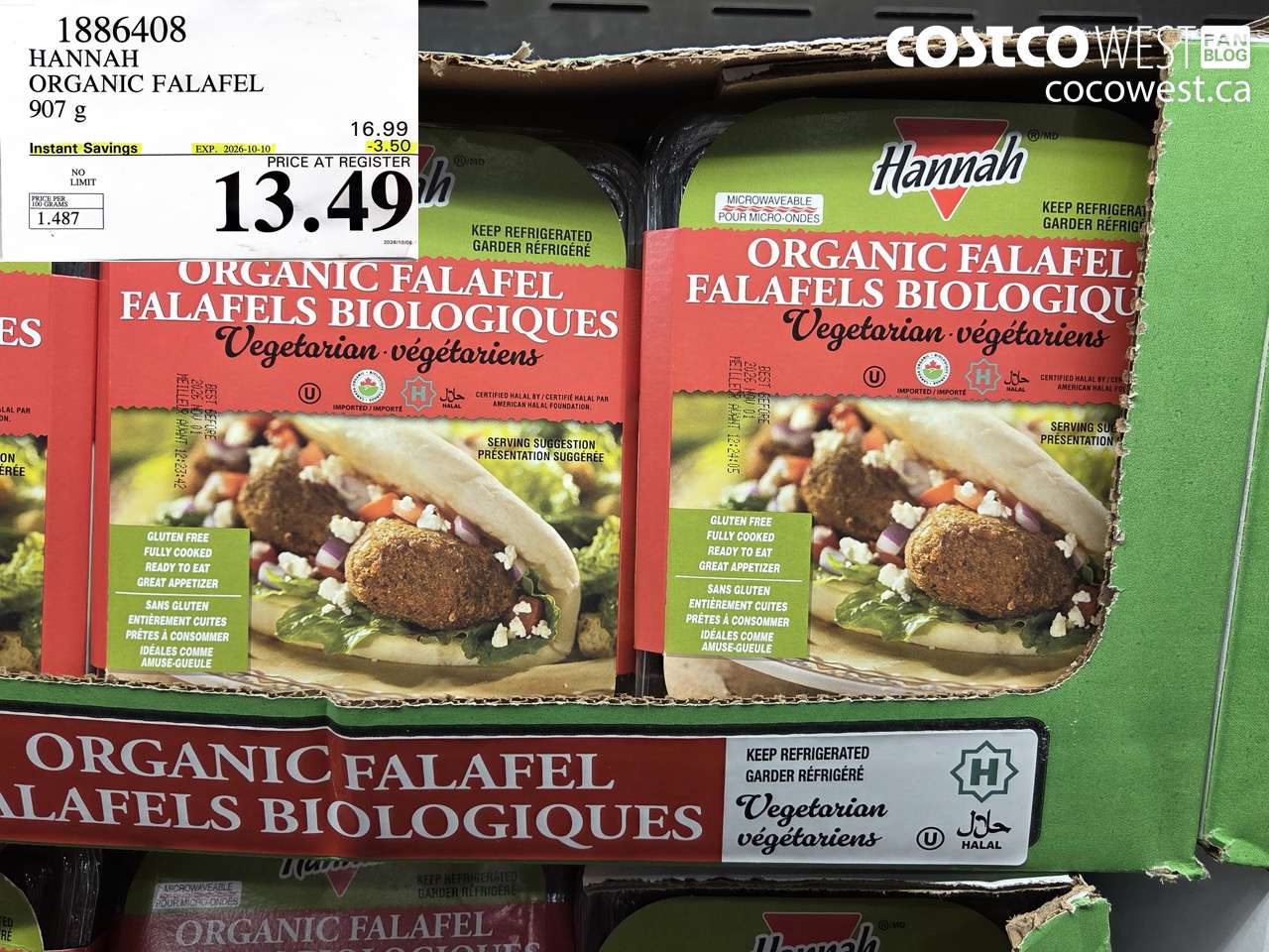 1886408 HANNAH ORGANIC FALAFEL 907 G ($3.50 INSTANT SAVINGS EXPIRES ON 2026-10-10) $13.49