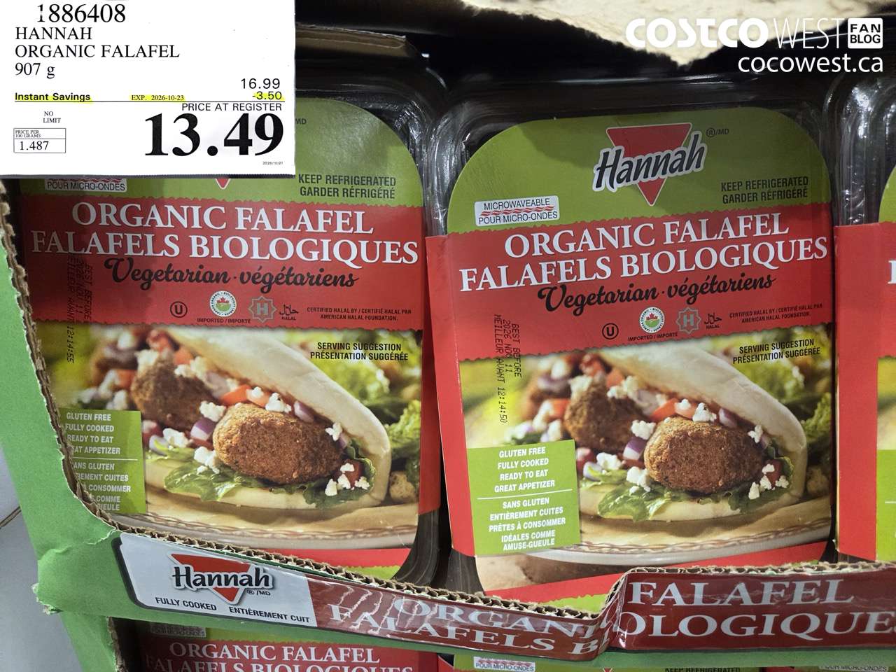 1886408 HANNAH ORGANIC FALAFEL 907 G ($3.50 INSTANT SAVINGS EXPIRES ON 2026-10-23) $13.49