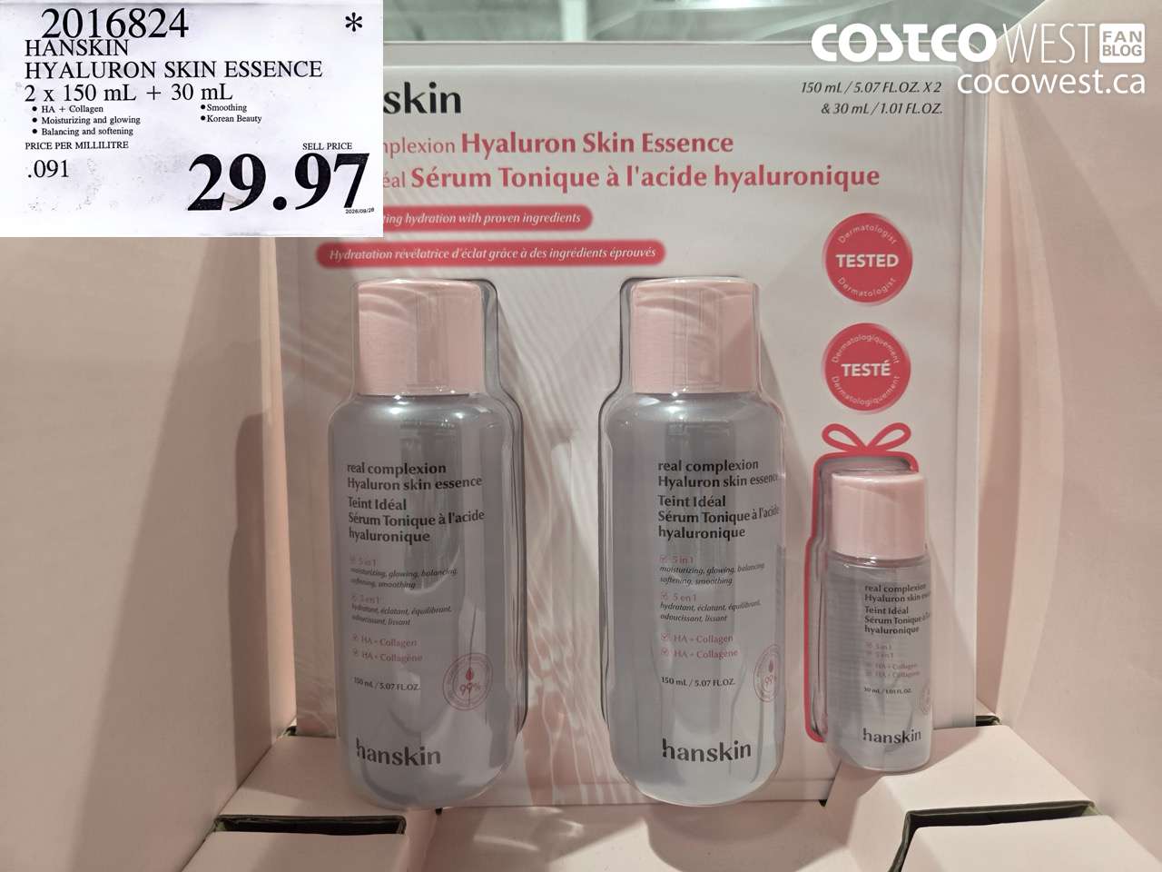 2016824 HANSKIN HYALURON SKIN ESSENCE 2 X 150 ML + 30 ML $29.97