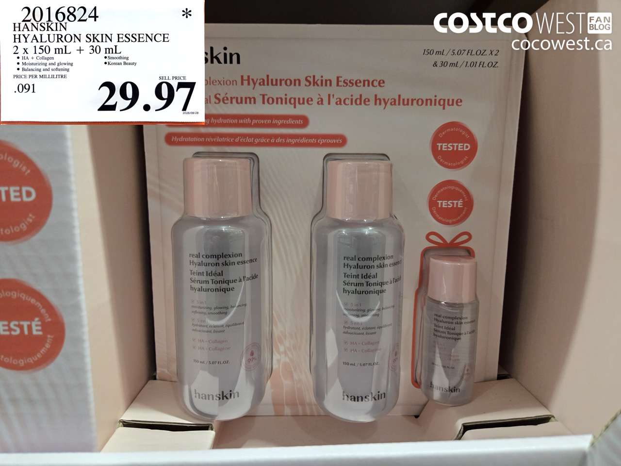 2016824 HANSKIN HYALURON SKIN ESSENCE 2 X 150 ML + 30 ML $29.97