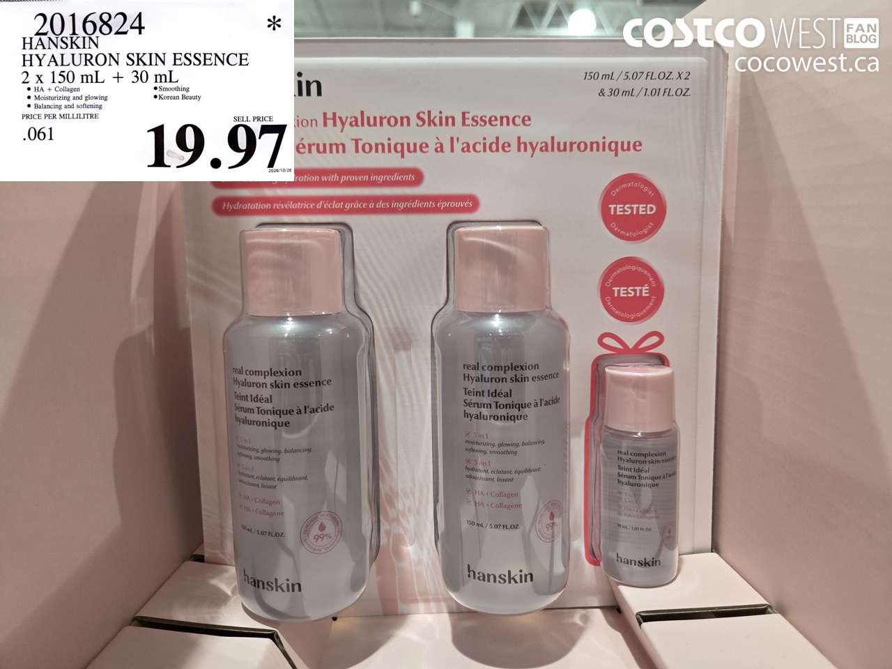 2016824 HANSKIN HYALURON SKIN ESSENCE 2 X 150 ML + 30 ML $19.97