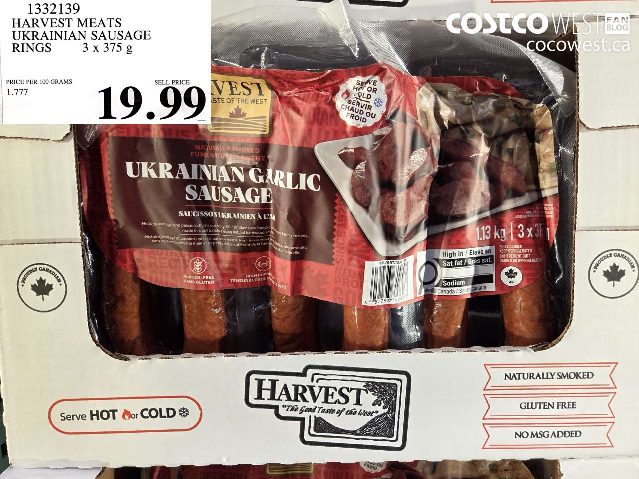 1332139 HARVEST MEATS UKRAINIAN SAUSAGE RINGS 3 X 375 G $19.99