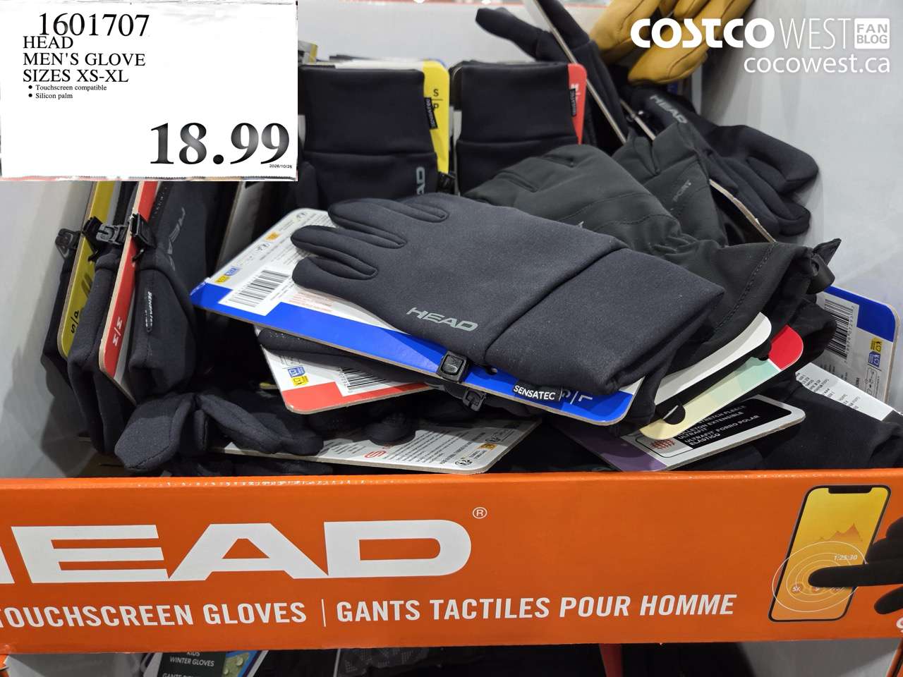 1601707 HEAD MEN'S GLOVE SIZES XS-XL $18.99