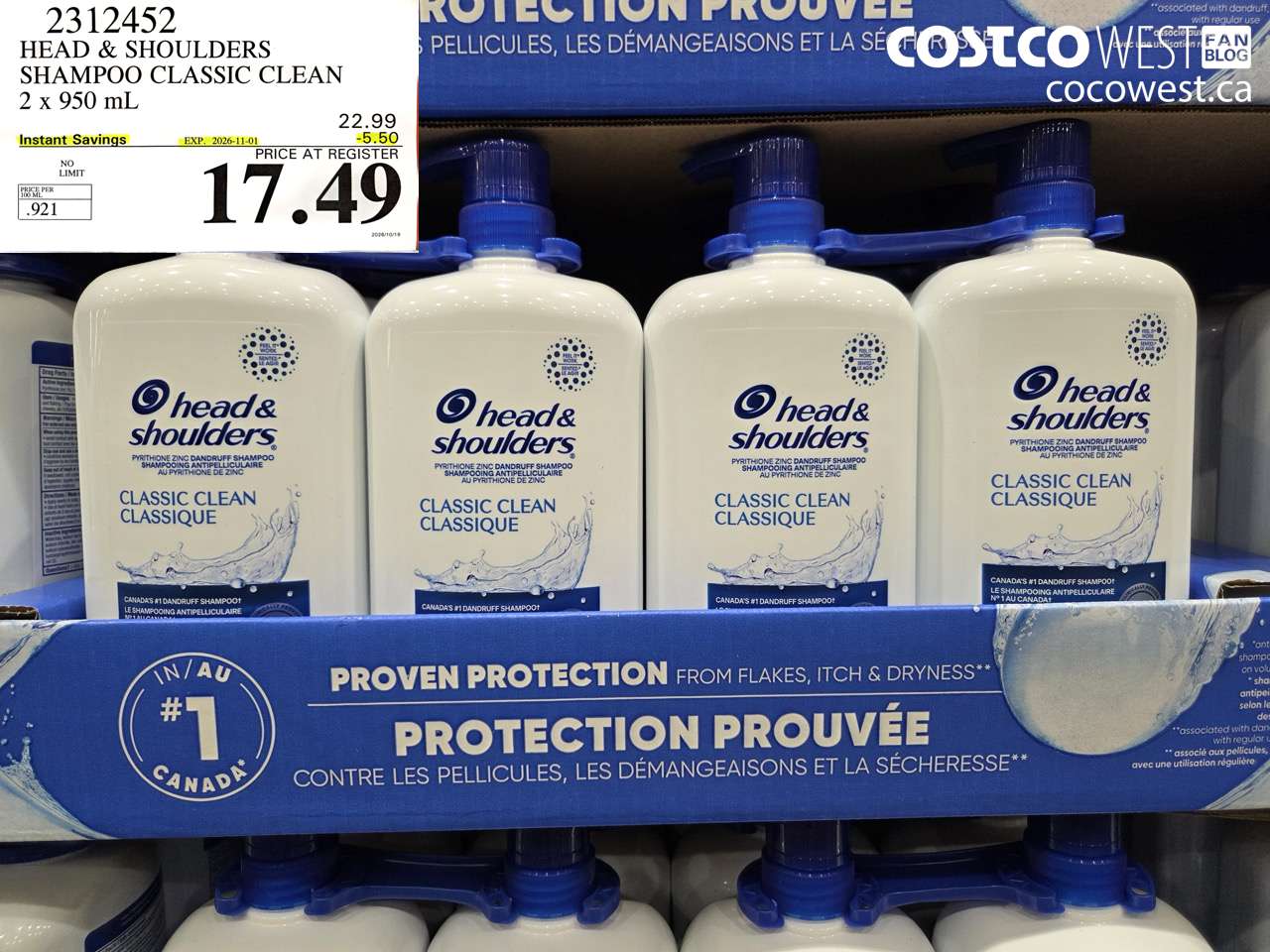 2312452 HEAD & SHOULDERS SHAMPOO CLASSIC CLEAN 2 X 950 ML ($5.50 INSTANT SAVINGS EXPIRES ON 2026-11-01) $17.49