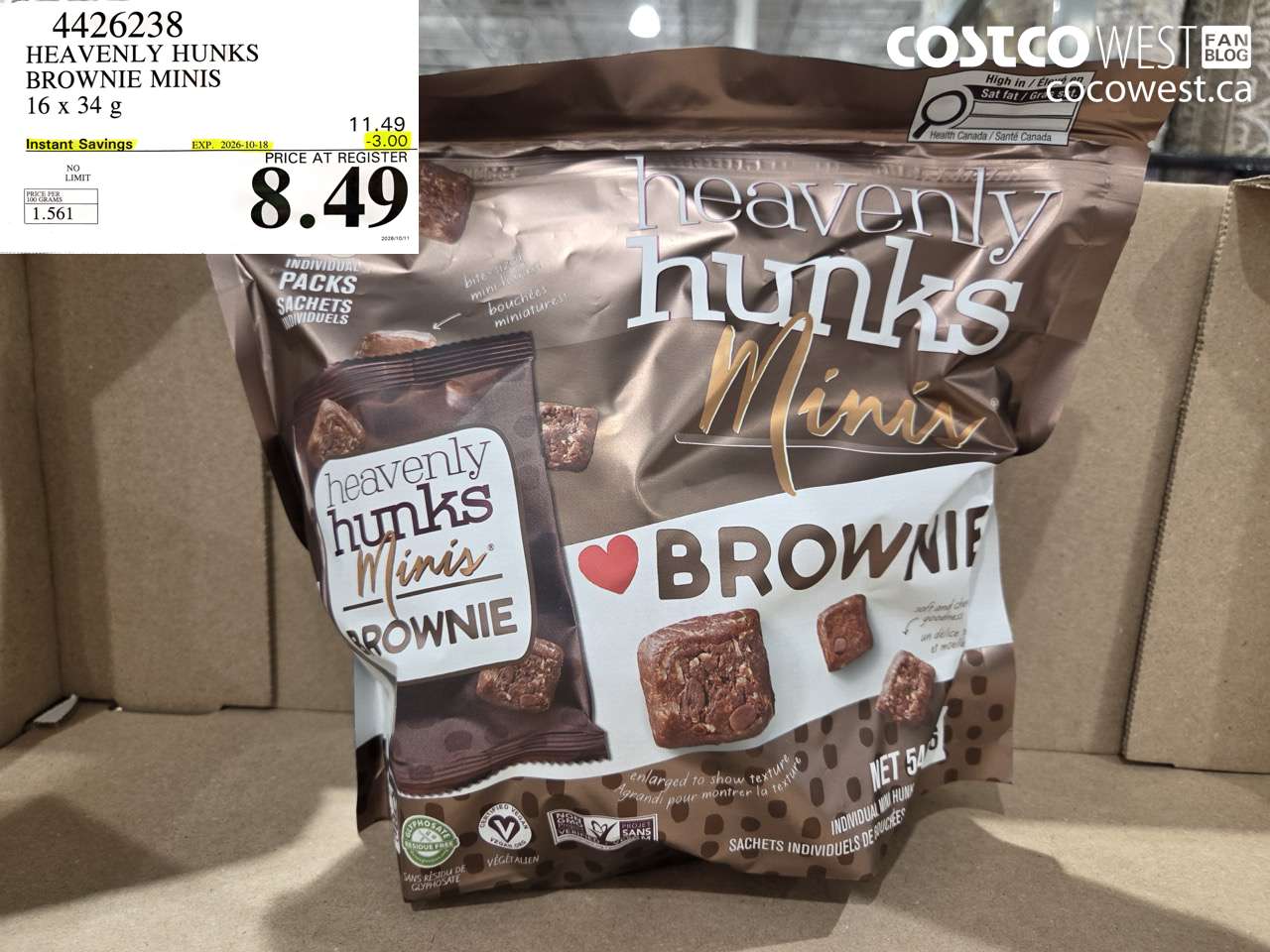 4426238 HEAVENLY HUNKS BROWNIE MINIS 16 X 34 G ($3.00 INSTANT SAVINGS EXPIRES ON 2026-10-18) $8.49