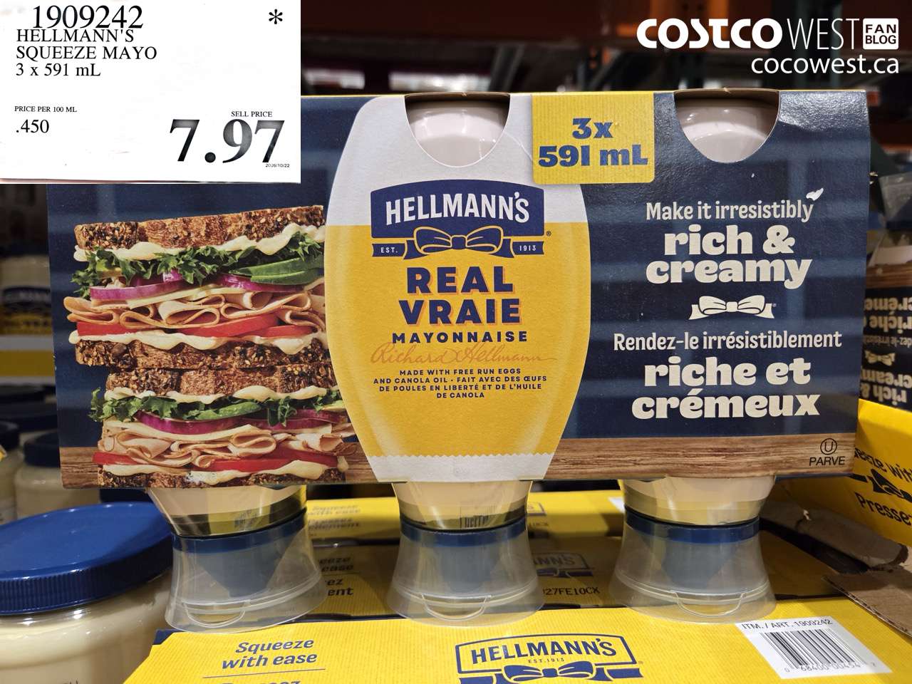 1909242 HELLMANN'S SQUEEZE MAYO 3 X 591 ML $7.97
