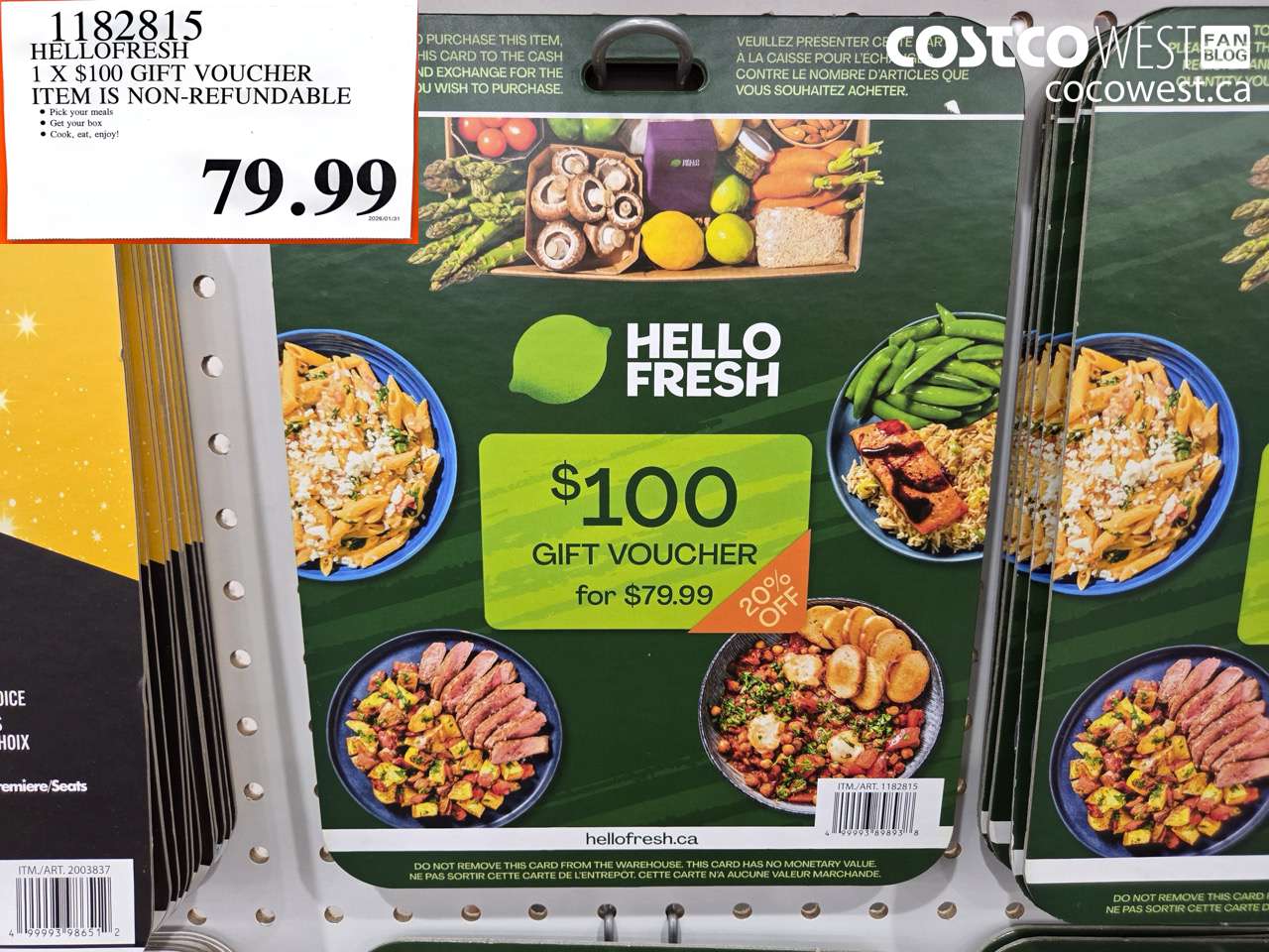 1182815 HELLOFRESH 1 X $100 GIFT VOUCHER ITEM IS NON-REFUNDABLE $79.99