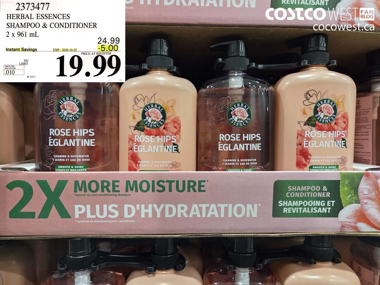 2373477 HERBAL ESSENCES SHAMPOO & CONDITIONER 2 X 961 ML ($5.00 INSTANT SAVINGS EXPIRES ON 2026-10-25) $19.99