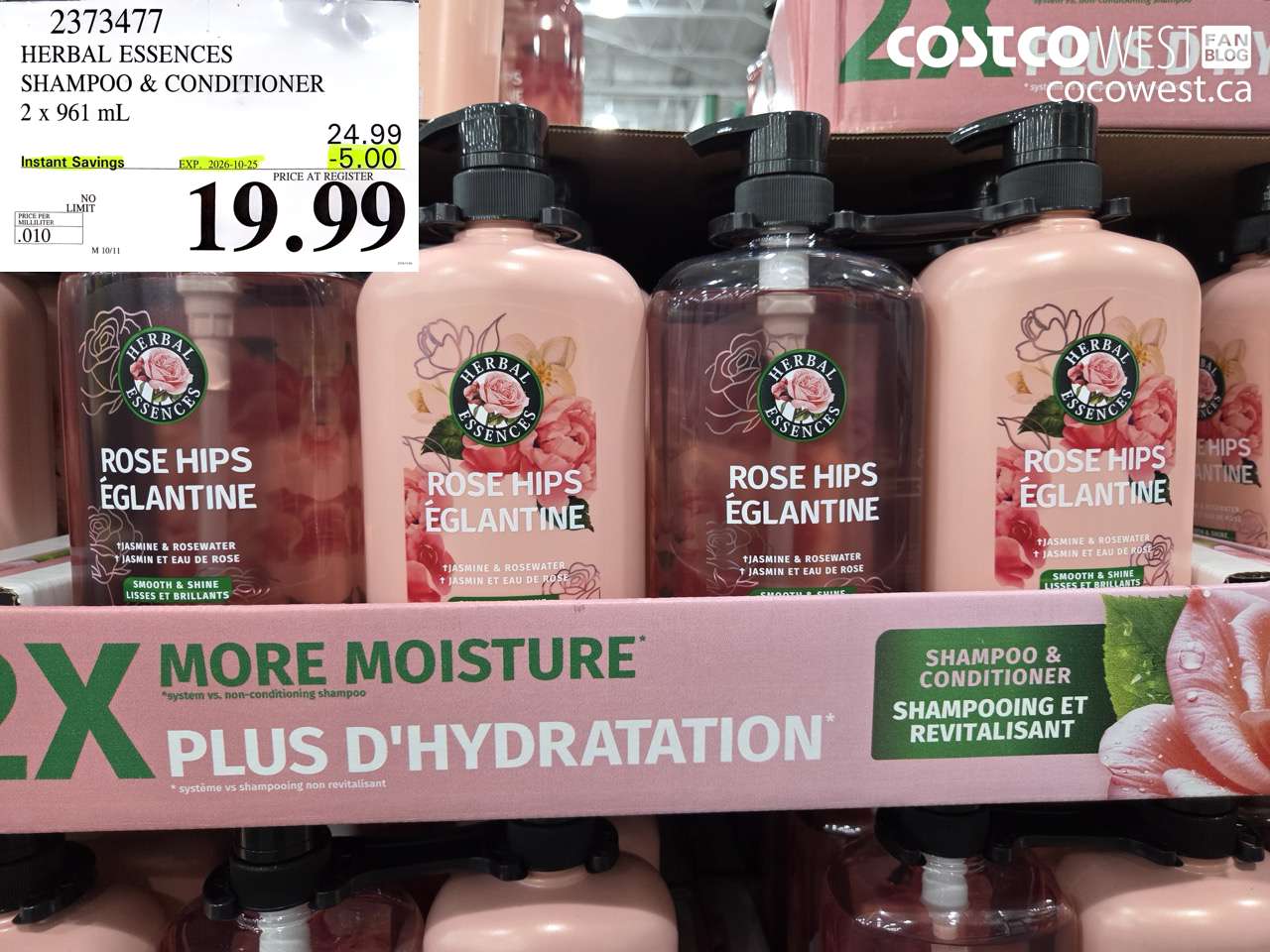2373477 HERBAL ESSENCES SHAMPOO & CONDITIONER 2 X 961 ML ($5.00 INSTANT SAVINGS EXPIRES ON 2026-10-25) $19.99