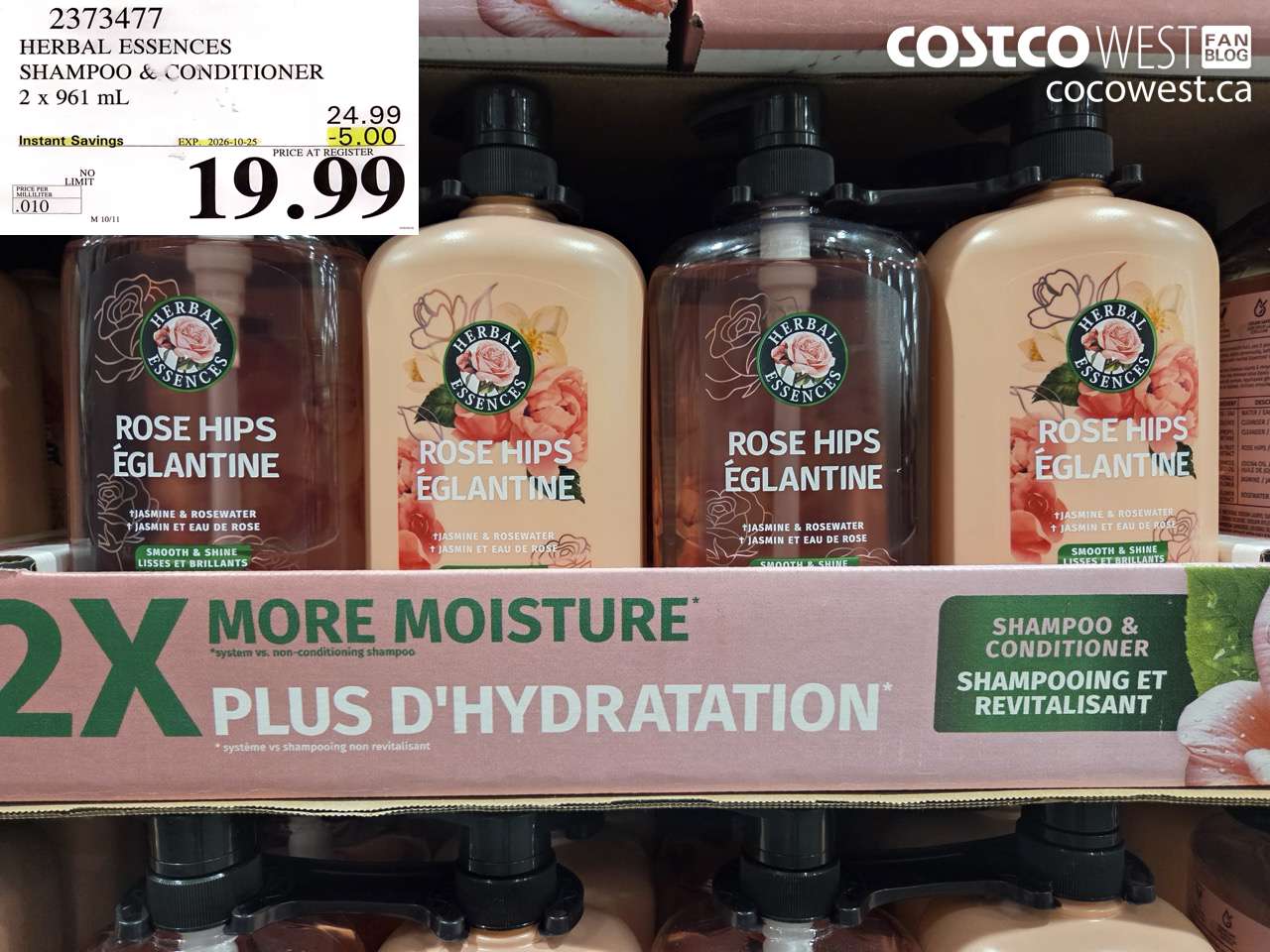 2373477 HERBAL ESSENCES SHAMPOO & CONDITIONER 2 X 961 ML ($5.00 INSTANT SAVINGS EXPIRES ON 2026-10-25) $19.99