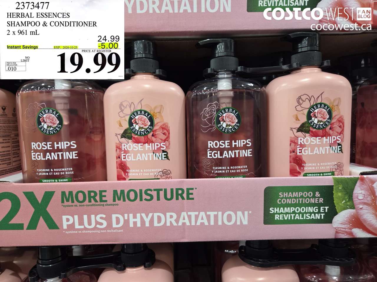 2373477 HERBAL ESSENCES SHAMPOO & CONDITIONER 2 X 961 ML ($5.00 INSTANT SAVINGS EXPIRES ON 2026-10-25) $19.99