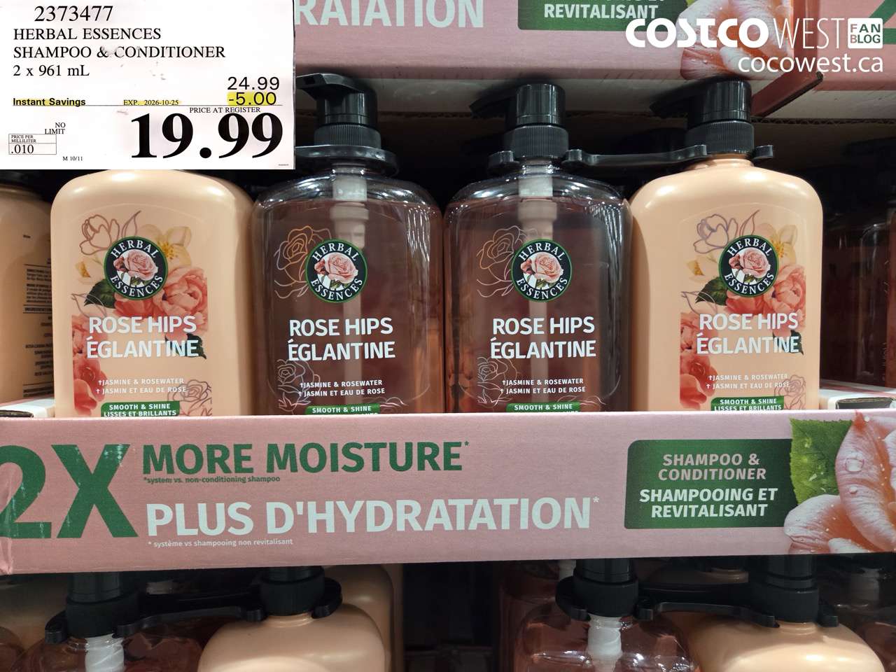 2373477 HERBAL ESSENCES SHAMPOO & CONDITIONER 2 X 961 ML ($5.00 INSTANT SAVINGS EXPIRES ON 2026-10-25) $19.99