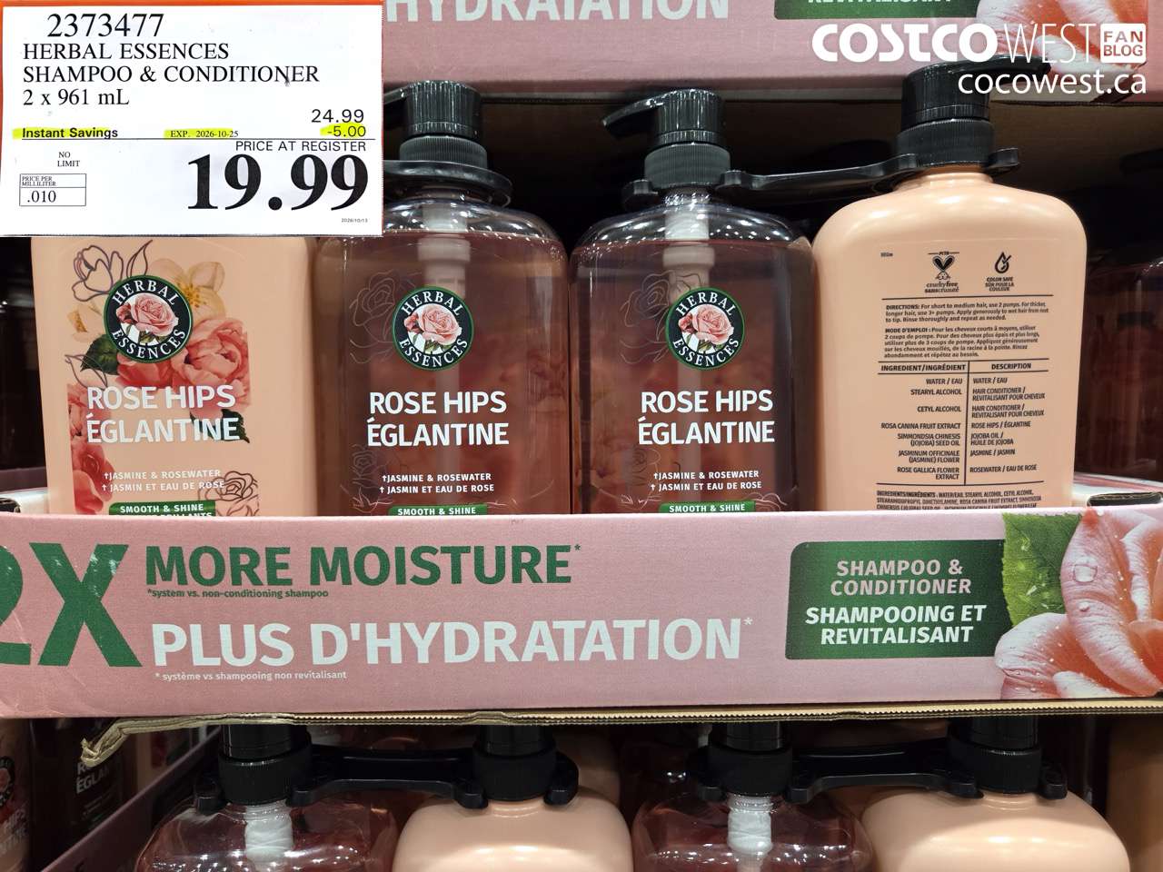 2373477 HERBAL ESSENCES SHAMPOO & CONDITIONER 2 X 961 ML ($5.00 INSTANT SAVINGS EXPIRES ON 2026-10-25) $19.99