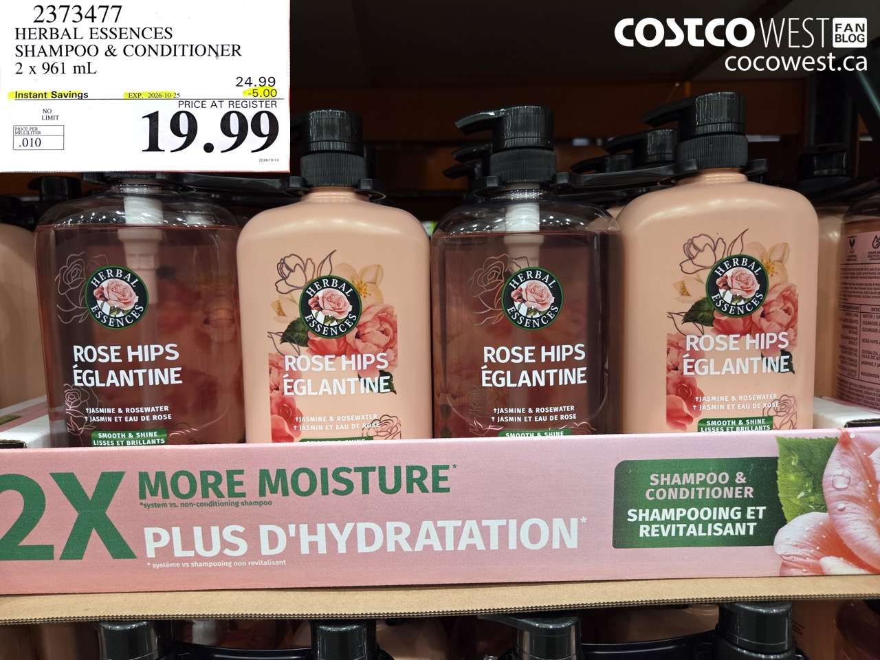 2373477 HERBAL ESSENCES SHAMPOO & CONDITIONER 2 X 961 ML ($5.00 INSTANT SAVINGS EXPIRES ON 2026-10-25) $19.99
