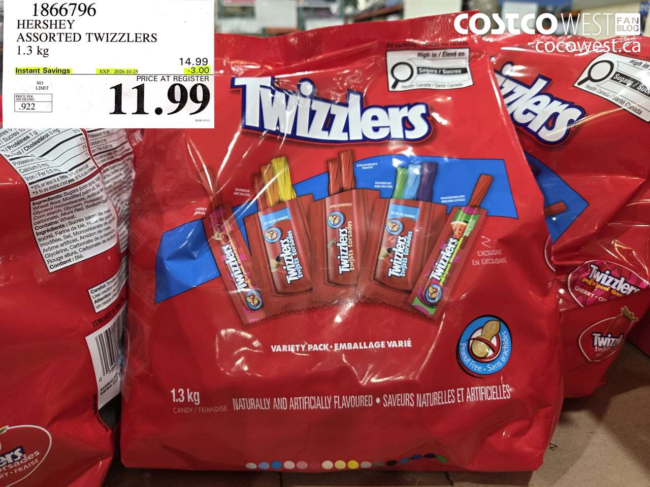 1866796 HERSHEY ASSORTED TWIZZLERS 1.3 KG ($3.00 INSTANT SAVINGS EXPIRES ON 2026-10-25) $11.99