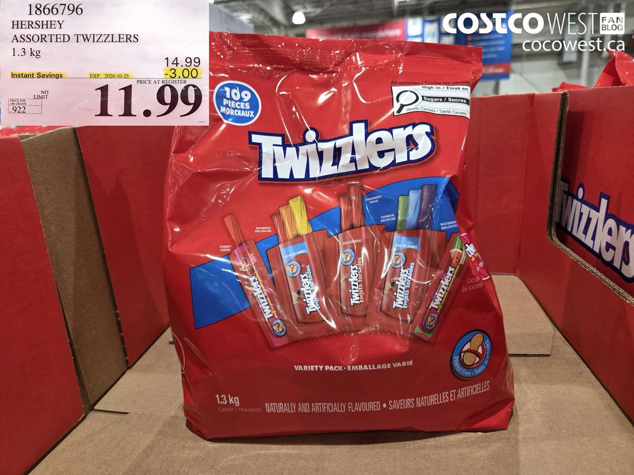 1866796 HERSHEY ASSORTED TWIZZLERS 1.3 KG ($3.00 INSTANT SAVINGS EXPIRES ON 2026-10-25) $11.99
