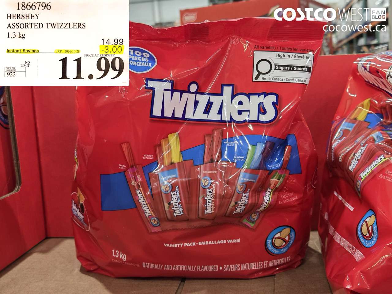 1866796 HERSHEY ASSORTED TWIZZLERS 1.3 KG ($3.00 INSTANT SAVINGS EXPIRES ON 2026-10-28) $11.99
