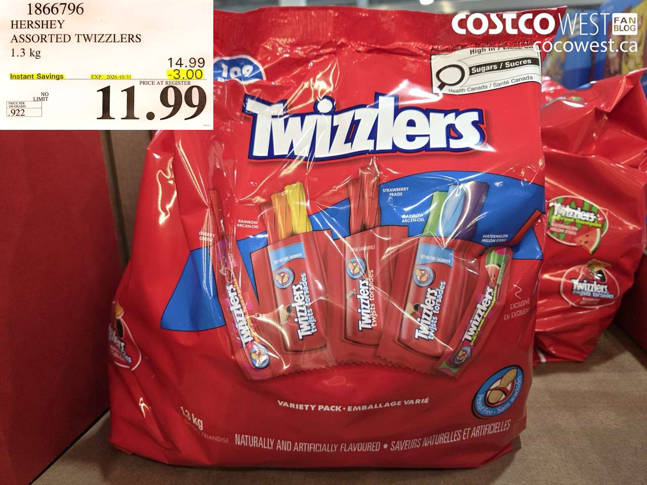 1866796 HERSHEY ASSORTED TWIZZLERS 1.3 KG ($3.00 INSTANT SAVINGS EXPIRES ON 2026-10-31) $11.99