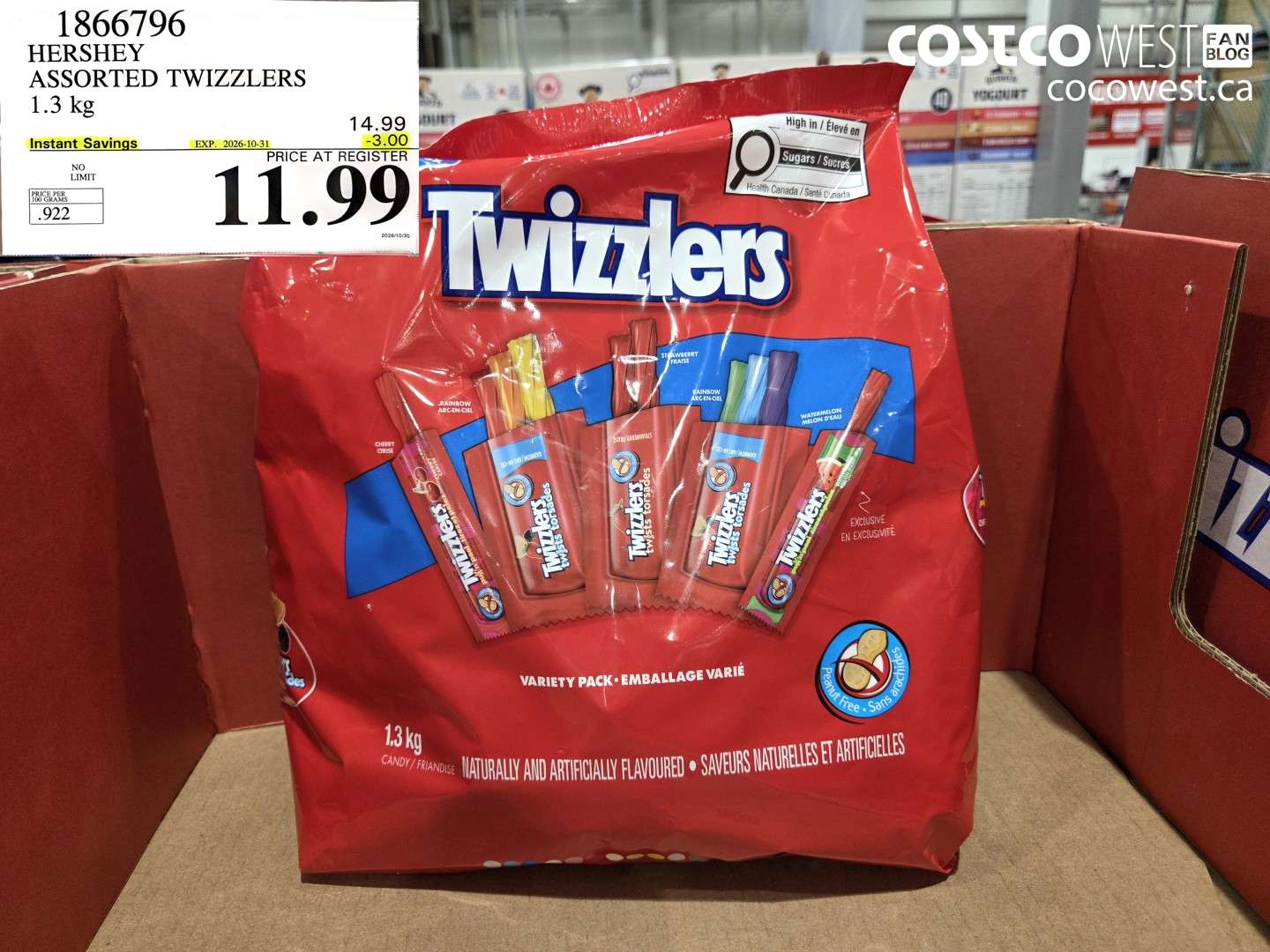 1866796 HERSHEY ASSORTED TWIZZLERS 1.3 KG ($3.00 INSTANT SAVINGS EXPIRES ON 2026-10-31) $11.99