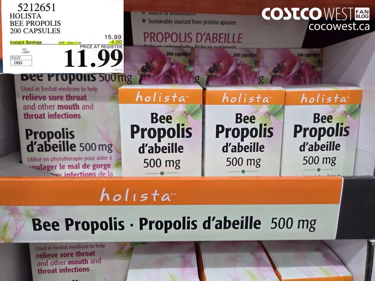 5212651 HOLISTA BEE PROPOLIS 200 CAPSULES ($4.00 INSTANT SAVINGS EXPIRES ON 2026-11-08) $11.99