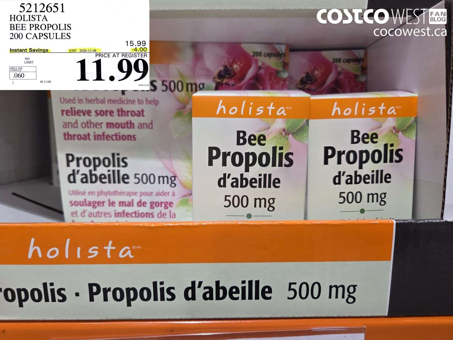 5212651 HOLISTA BEE PROPOLIS 200 CAPSULES ($4.00 INSTANT SAVINGS EXPIRES ON 2026-11-08) $11.99