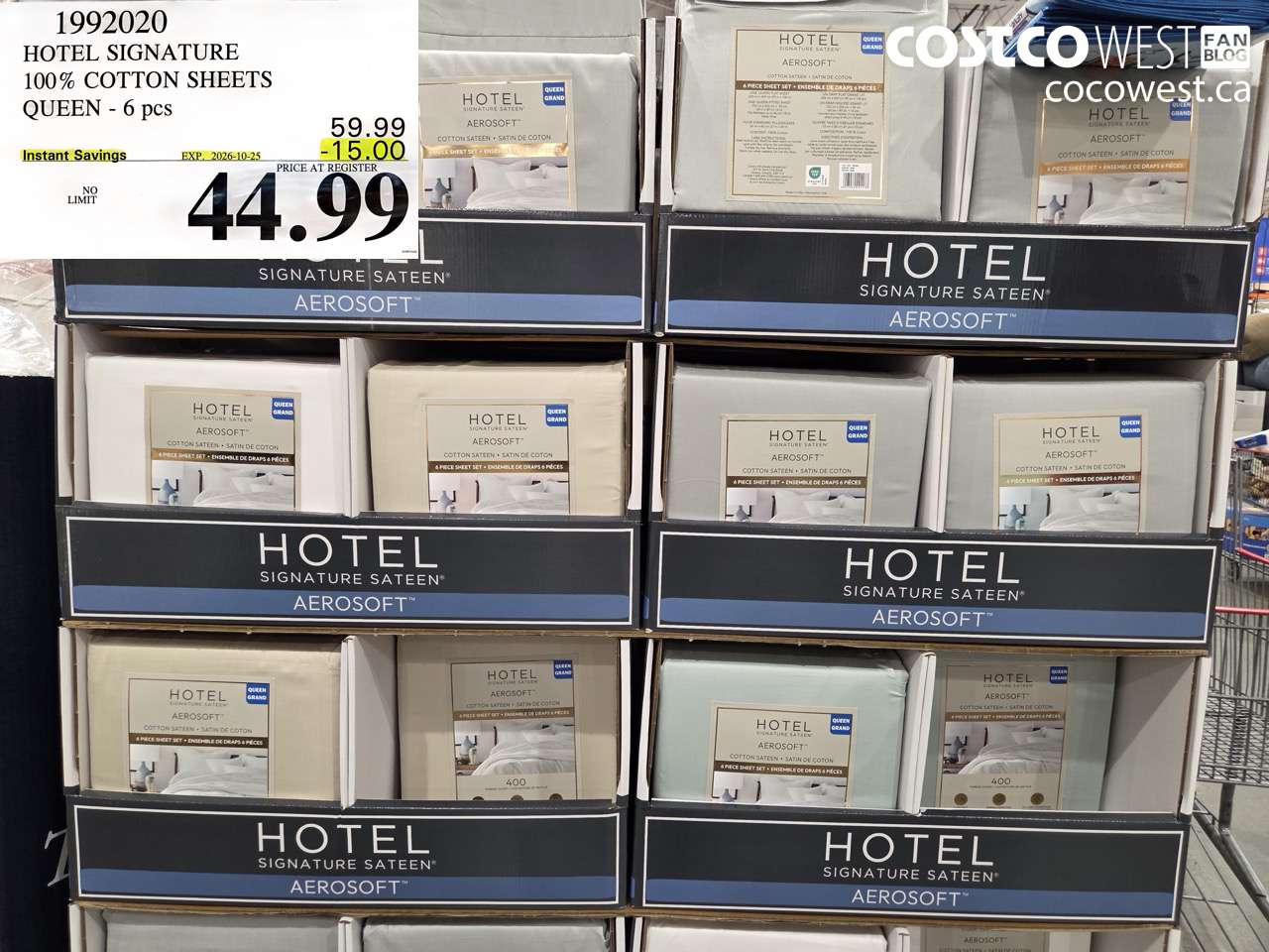 1992020 HOTEL SIGNATURE 100% COTTON SHEETS QUEEN - 6 PCS ($15.00 INSTANT SAVINGS EXPIRES ON 2026-10-25) $44.99