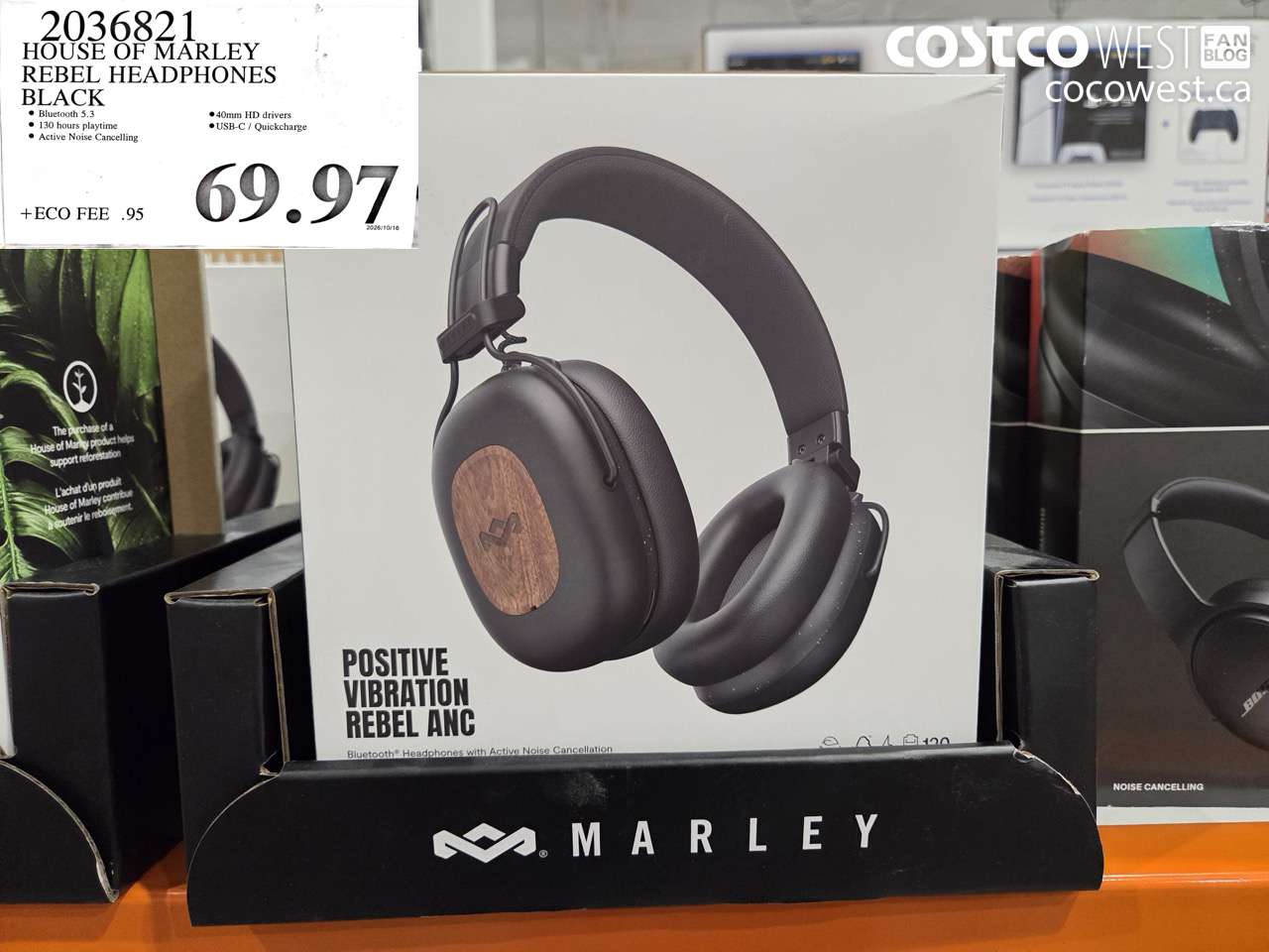 2036821 HOUSE OF MARLEY REBEL HEADPHONES BLACK $69.97