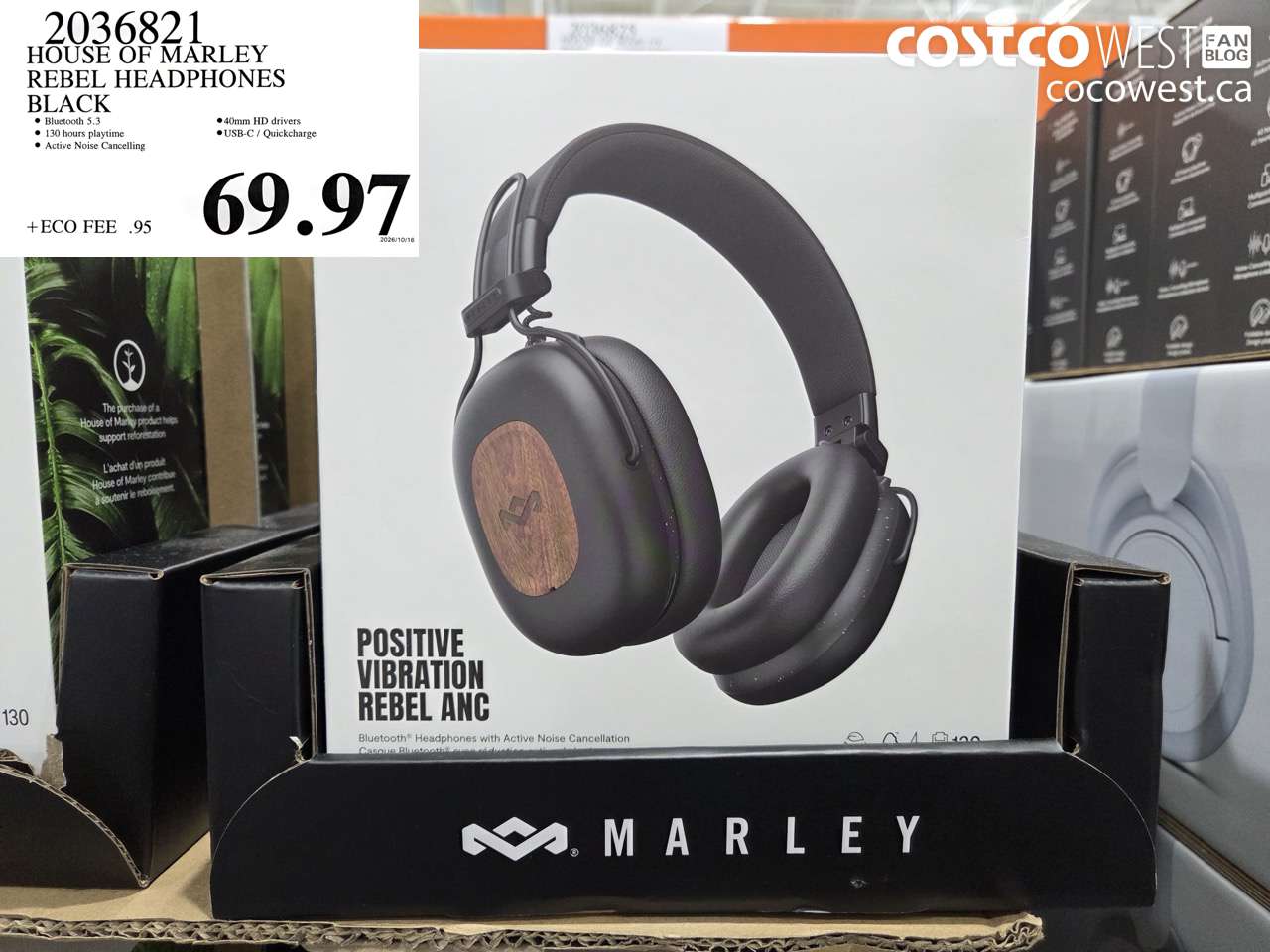 2036821 HOUSE OF MARLEY REBEL HEADPHONES BLACK $69.97