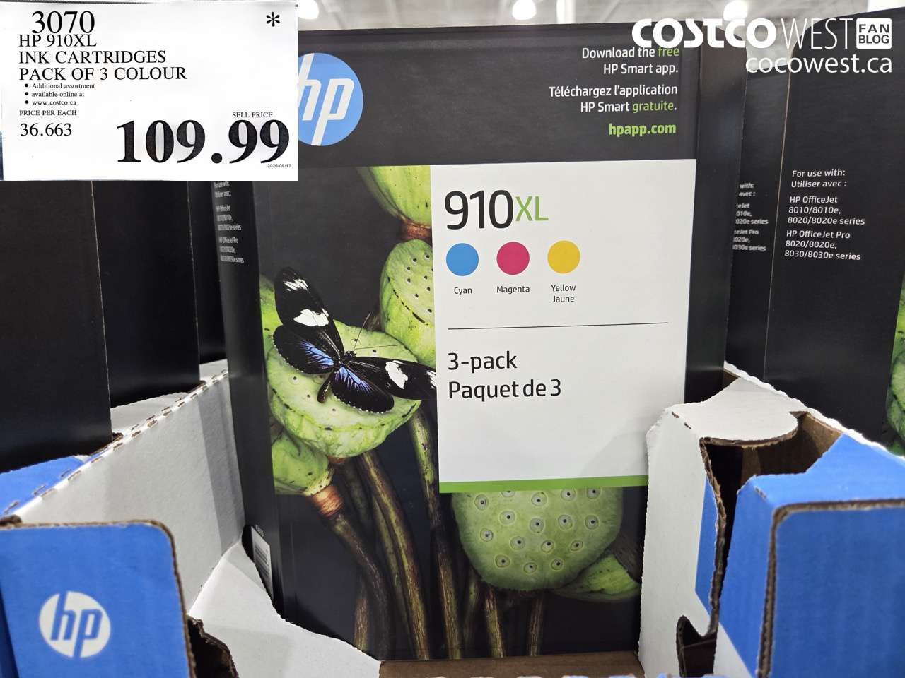 3070 HP 910XL INK CARTRIDGES PACK OF 3 COLOUR $109.99