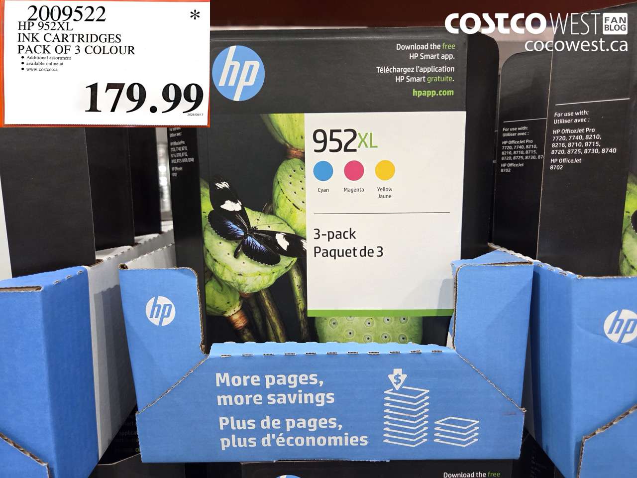 2009522 HP 952XL INK CARTRIDGES PACK OF 3 COLOUR $179.99