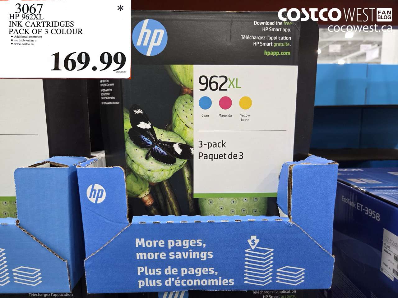 3067 HP 962XL INK CARTRIDGES PACK OF 3 COLOUR $169.99