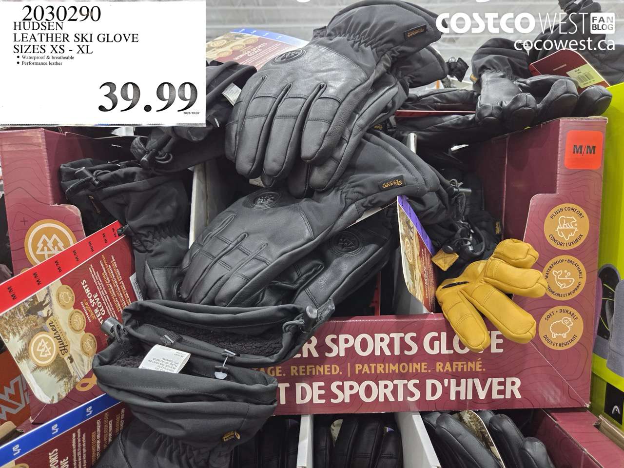 2030290 HUDSEN LEATHER SKI GLOVE SIZES XS - XL $39.99