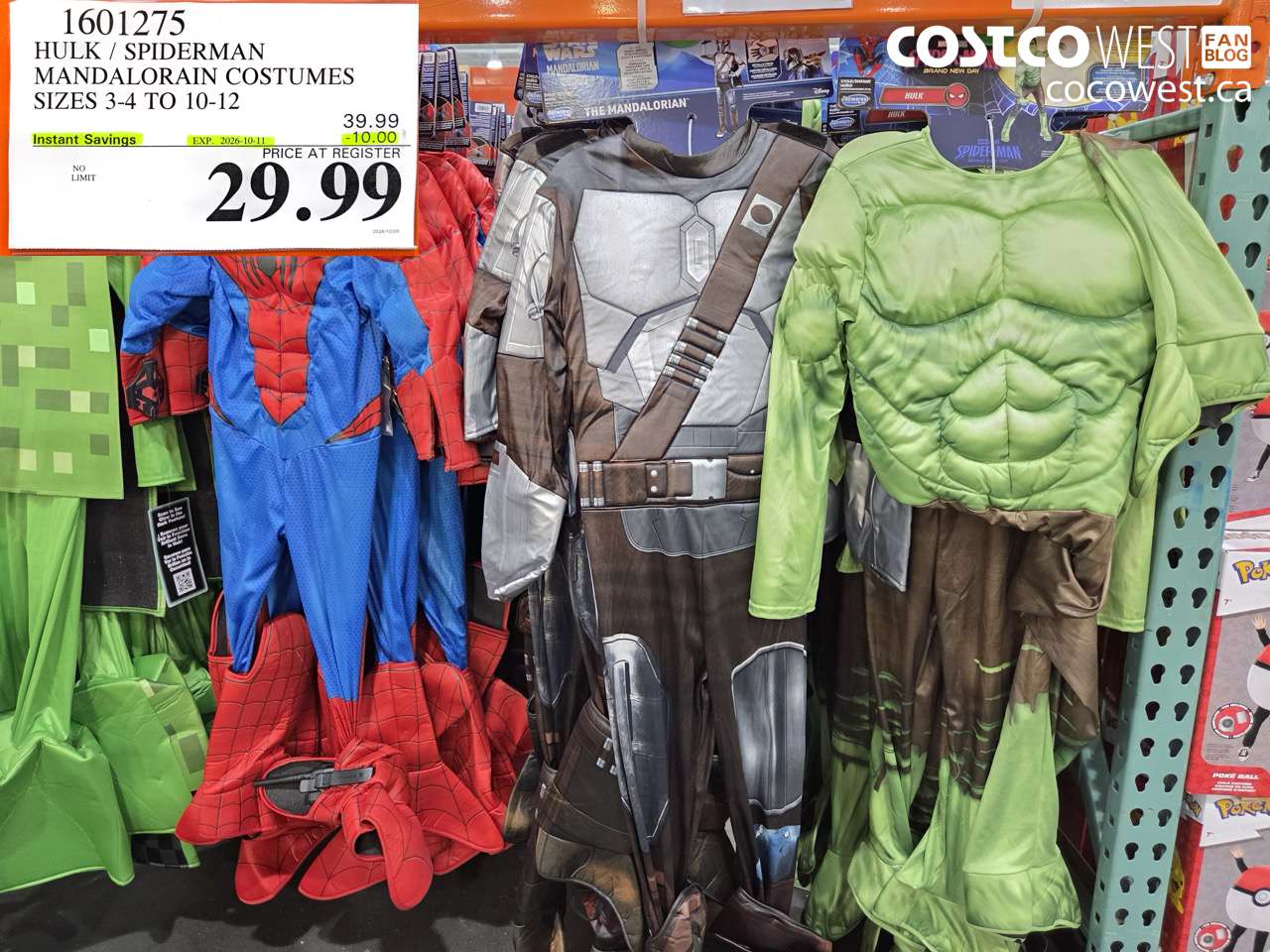 1601275 HULK / SPIDERMAN MANDALORAIN COSTUMES SIZES 3-4 TO 10-12 ($10.00 INSTANT SAVINGS EXPIRES ON 2026-10-11) $29.99