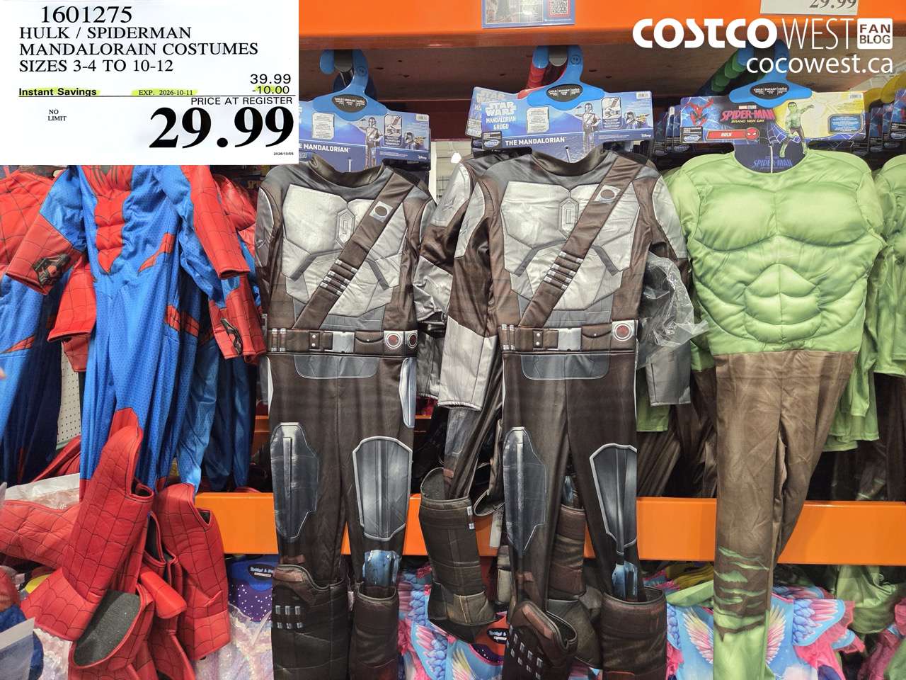 1601275 HULK / SPIDERMAN MANDALORAIN COSTUMES SIZES 3-4 TO 10-12 ($10.00 INSTANT SAVINGS EXPIRES ON 2026-10-11) $29.99