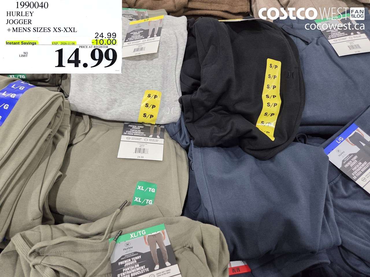 1990040 HURLEY JOGGER MENS SIZES XS-XXL ($10.00 INSTANT SAVINGS EXPIRES ON 2026-11-08) $14.99