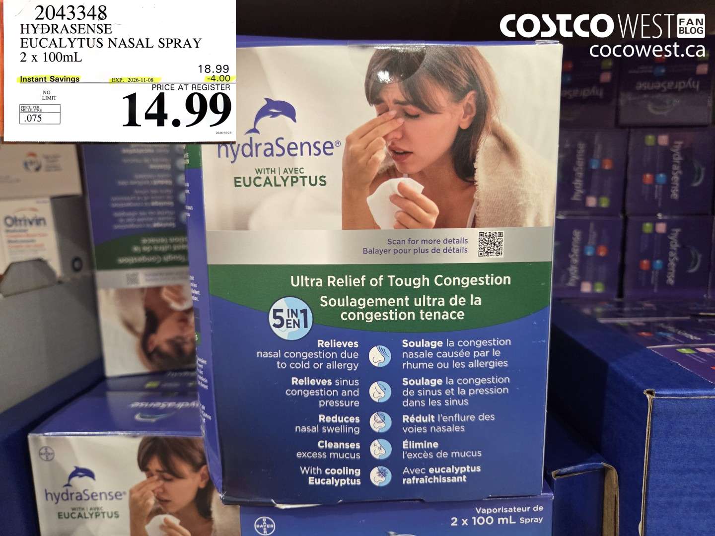 2043348 HYDRASENSE EUCALYPTUS NASAL SPRAY 2 X 100ML ($4.00 INSTANT SAVINGS EXPIRES ON 2026-11-08) $14.99