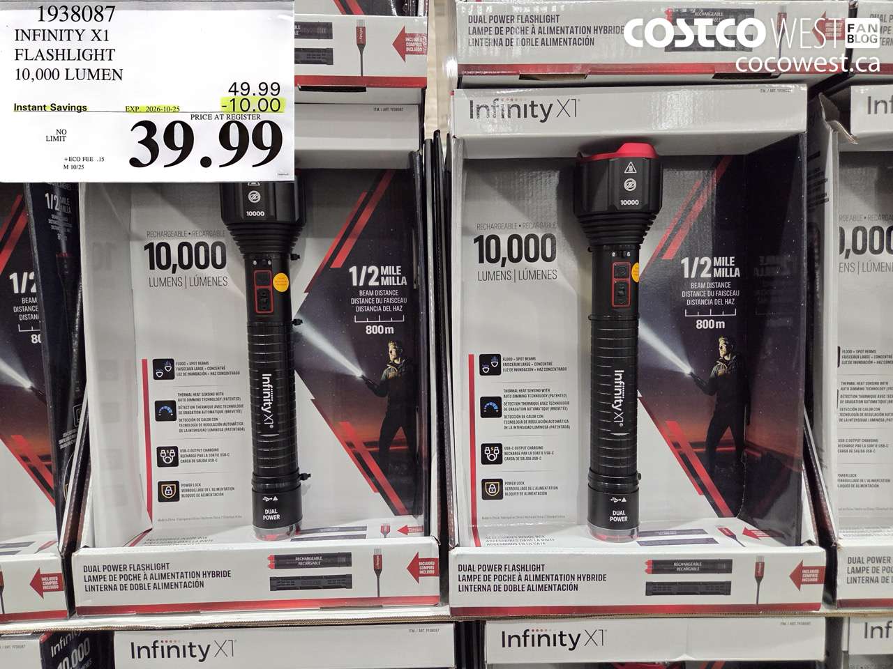 1938087 INFINITY X1 FLASHLIGHT 10,000 LUMEN ($10.00 INSTANT SAVINGS EXPIRES ON 2026-10-25) $39.99