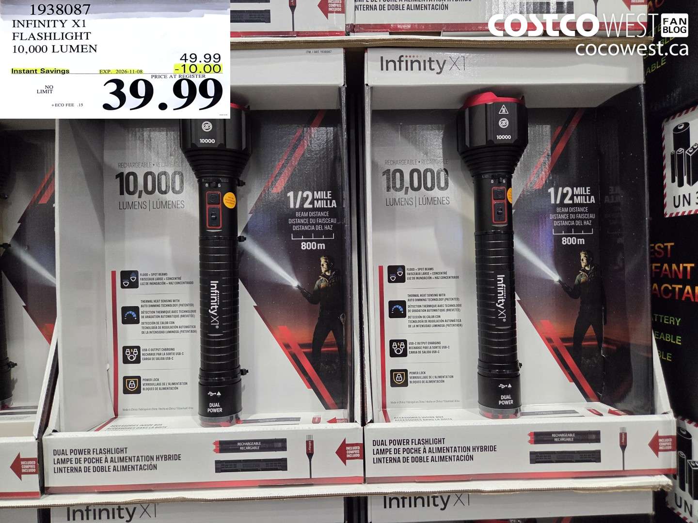 1938087 INFINITY X1 FLASHLIGHT 10,000 LUMEN ($10.00 INSTANT SAVINGS EXPIRES ON 2026-11-08) $39.99