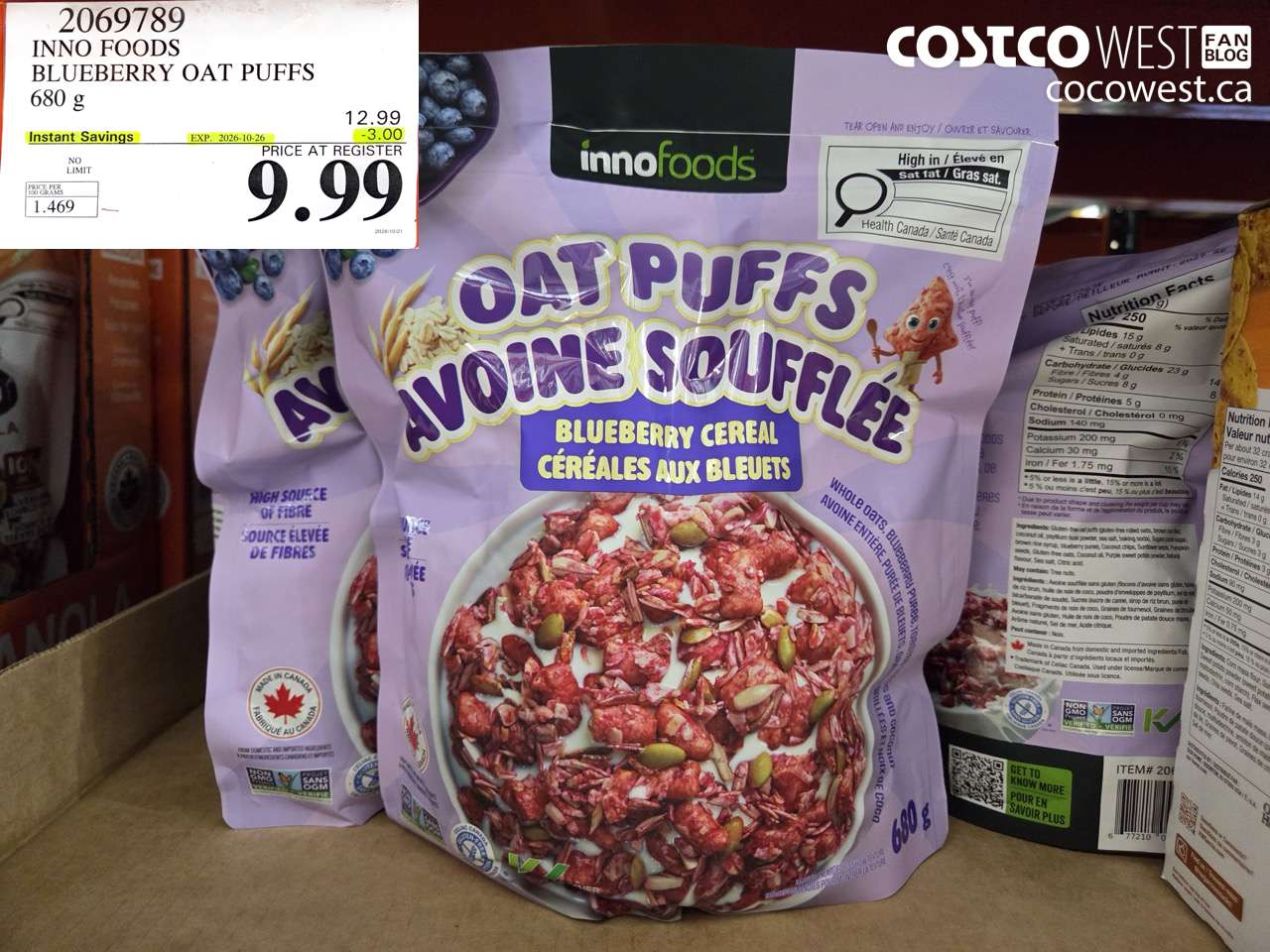 2069789 INNO FOODS BLUEBERRY OAT PUFFS 680 G ($3.00 INSTANT SAVINGS EXPIRES ON 2026-10-26) $9.99