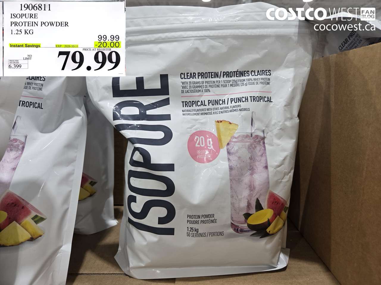 1906811 ISOPURE PROTEIN POWDER 1.25 KG ($20.00 INSTANT SAVINGS EXPIRES ON 2026-10-11) $79.99