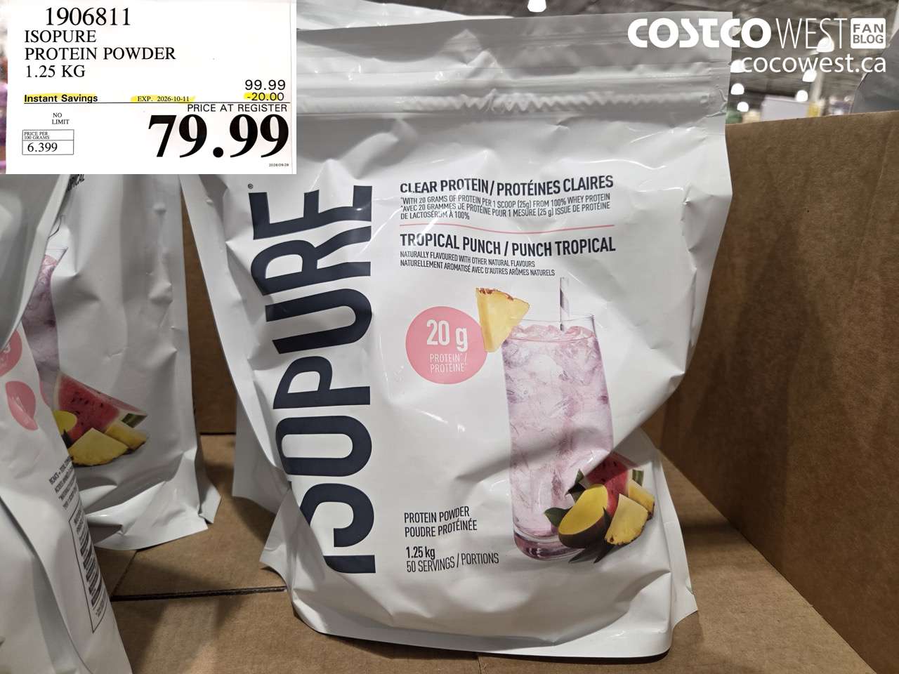 1906811 ISOPURE PROTEIN POWDER 1.25 KG ($20.00 INSTANT SAVINGS EXPIRES ON 2026-10-11) $79.99