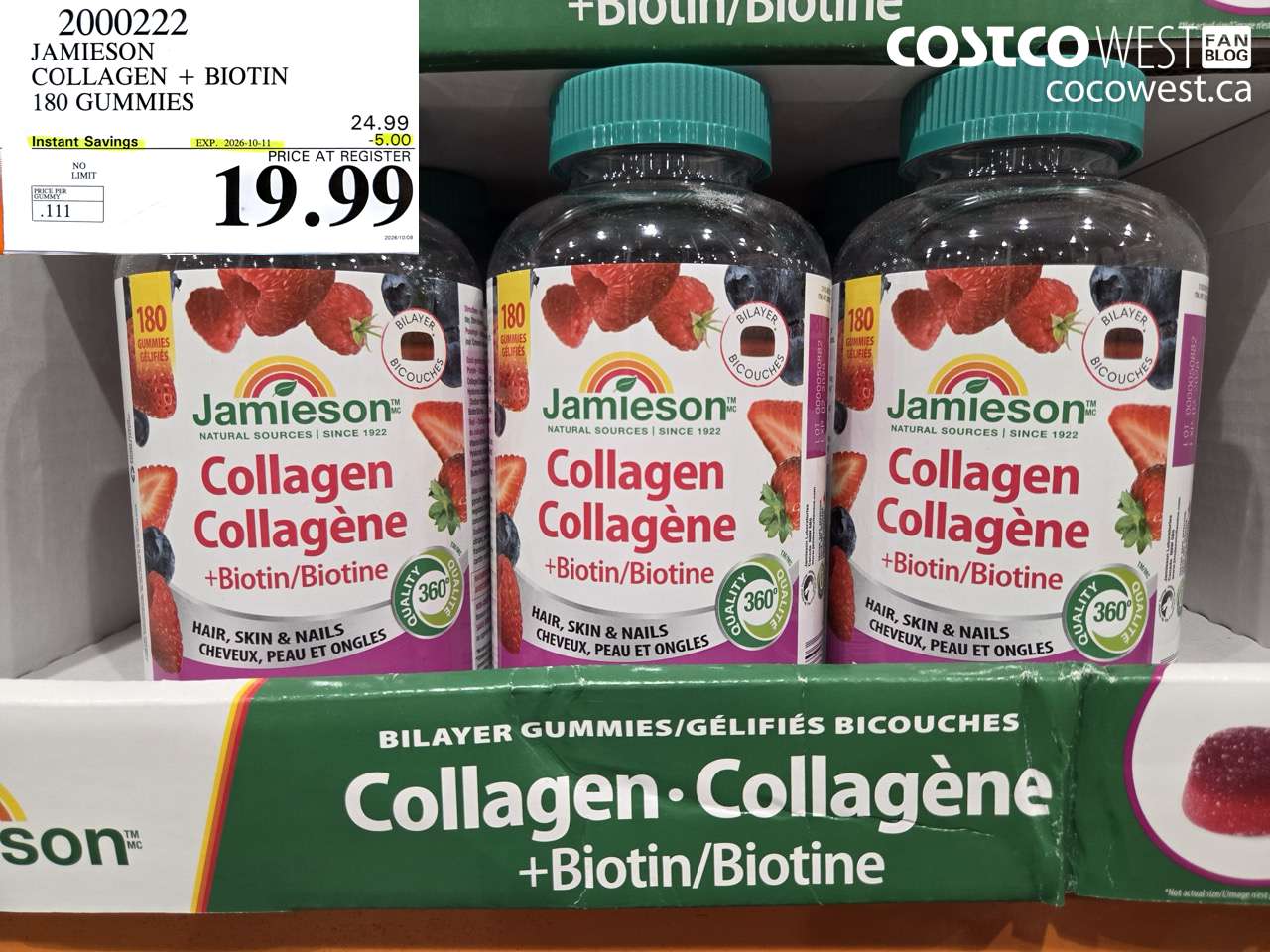 2000222 JAMIESON COLLAGEN + BIOTIN 180 GUMMIES ($5.00 INSTANT SAVINGS EXPIRES ON 2026-10-11) $19.99