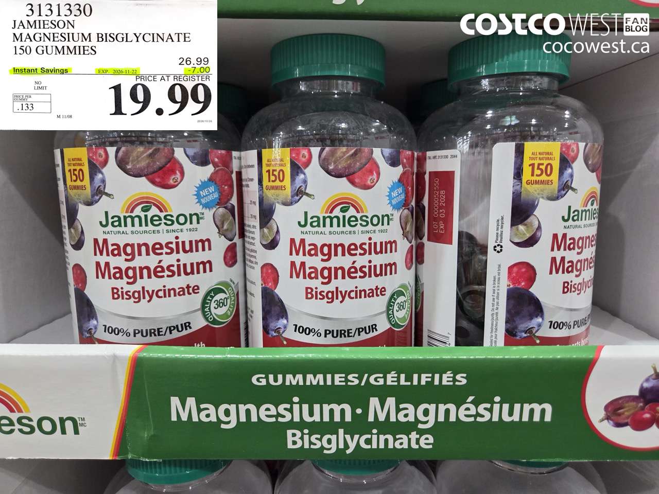 3131330 JAMIESON MAGNESIUM BISGLYCINATE 150 GUMMIES ($7.00 INSTANT SAVINGS EXPIRES ON 2026-11-22) $19.99