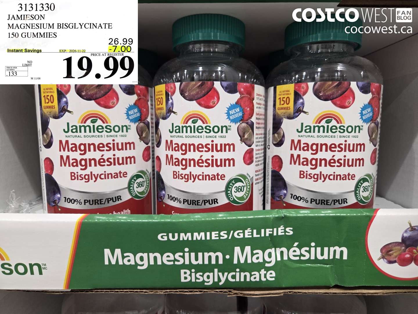 3131330 JAMIESON MAGNESIUM BISGLYCINATE 150 GUMMIES ($7.00 INSTANT SAVINGS EXPIRES ON 2026-11-22) $19.99