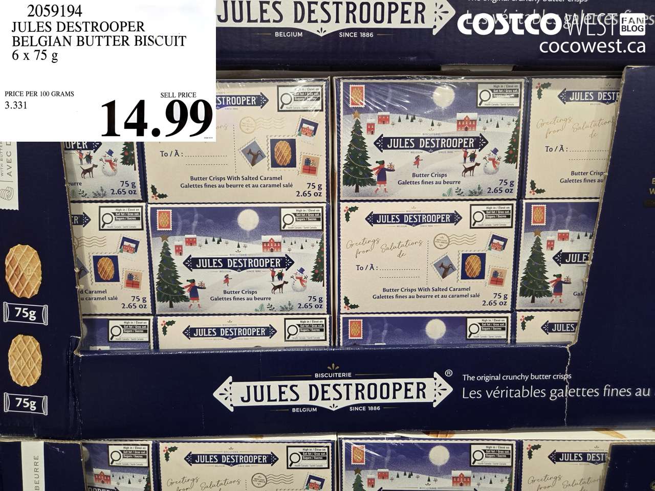 2059194 JULES DESTROOPER BELGIAN BUTTER BISCUIT 6 X 75 G $14.99