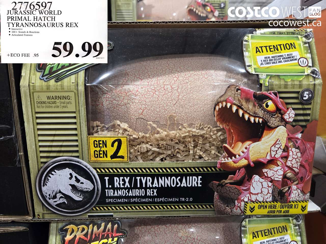 2776597 JURASSIC WORLD PRIMAL HATCH TYRANNOSAURUS REX $59.99