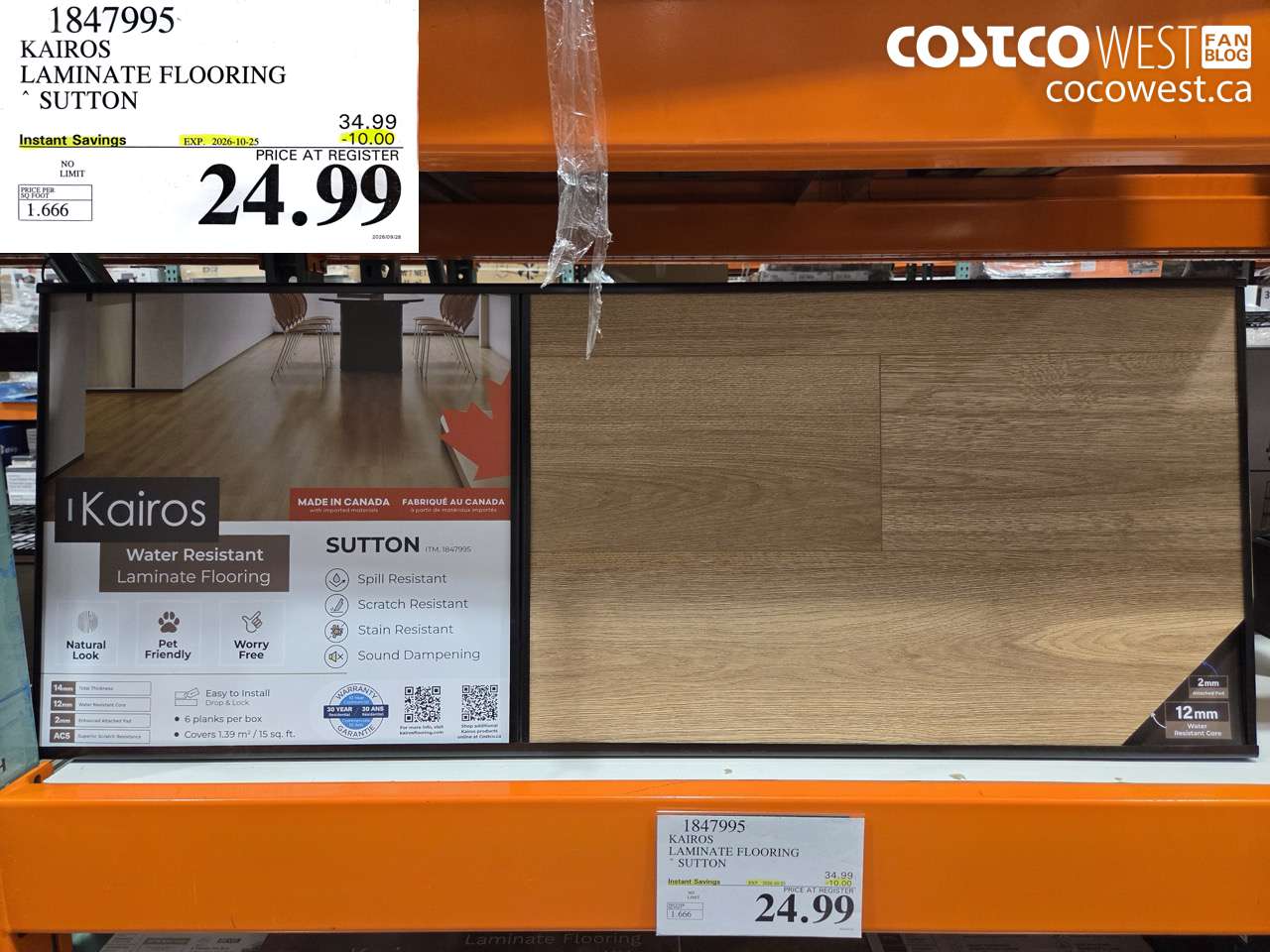 1847995 KAIROS LAMINATE FLOORING SUTTON ($10.00 INSTANT SAVINGS EXPIRES ON 2026-10-25) $24.99